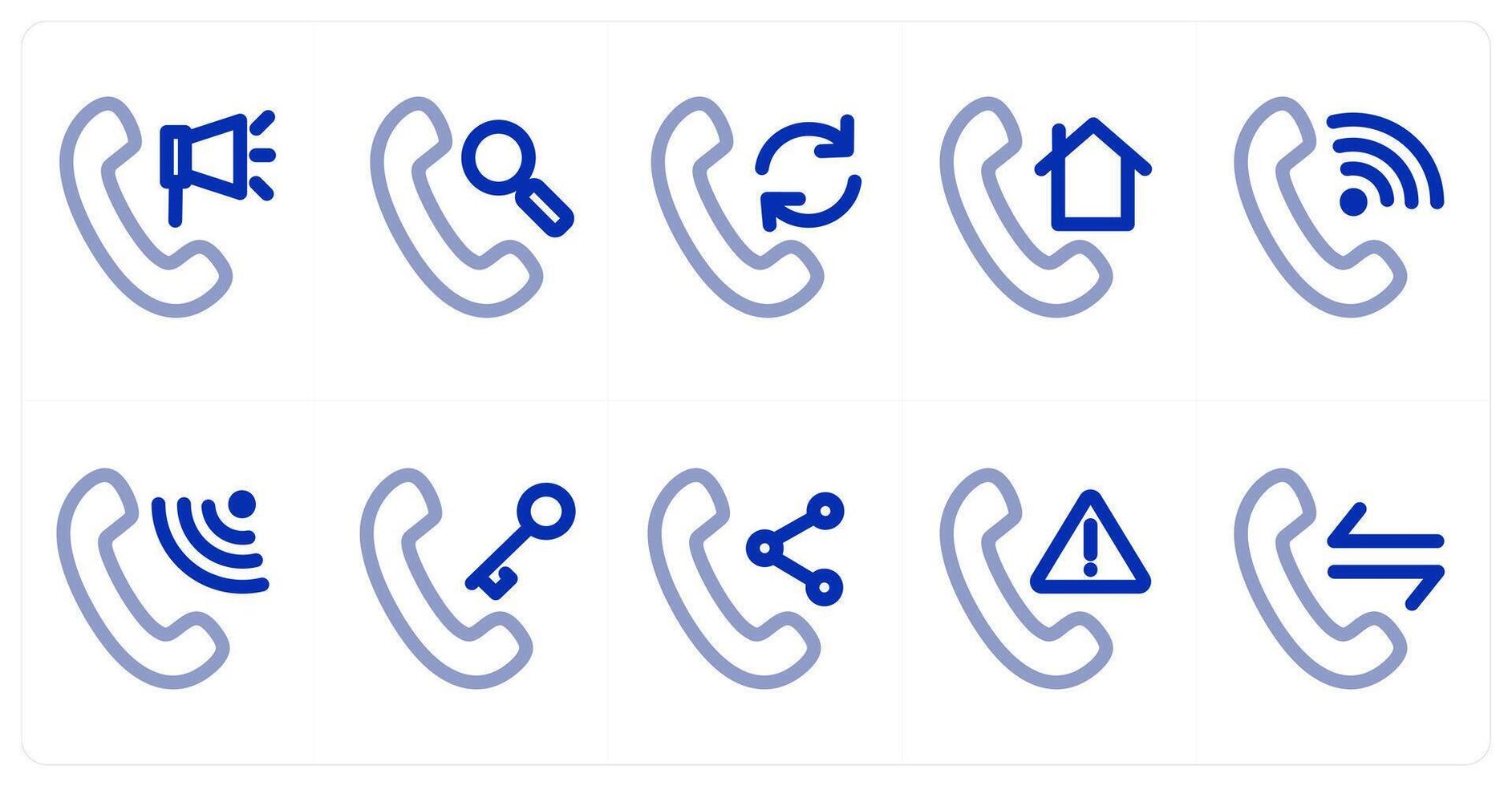 A set of 10 micro icons as call volume, call search, update call vector