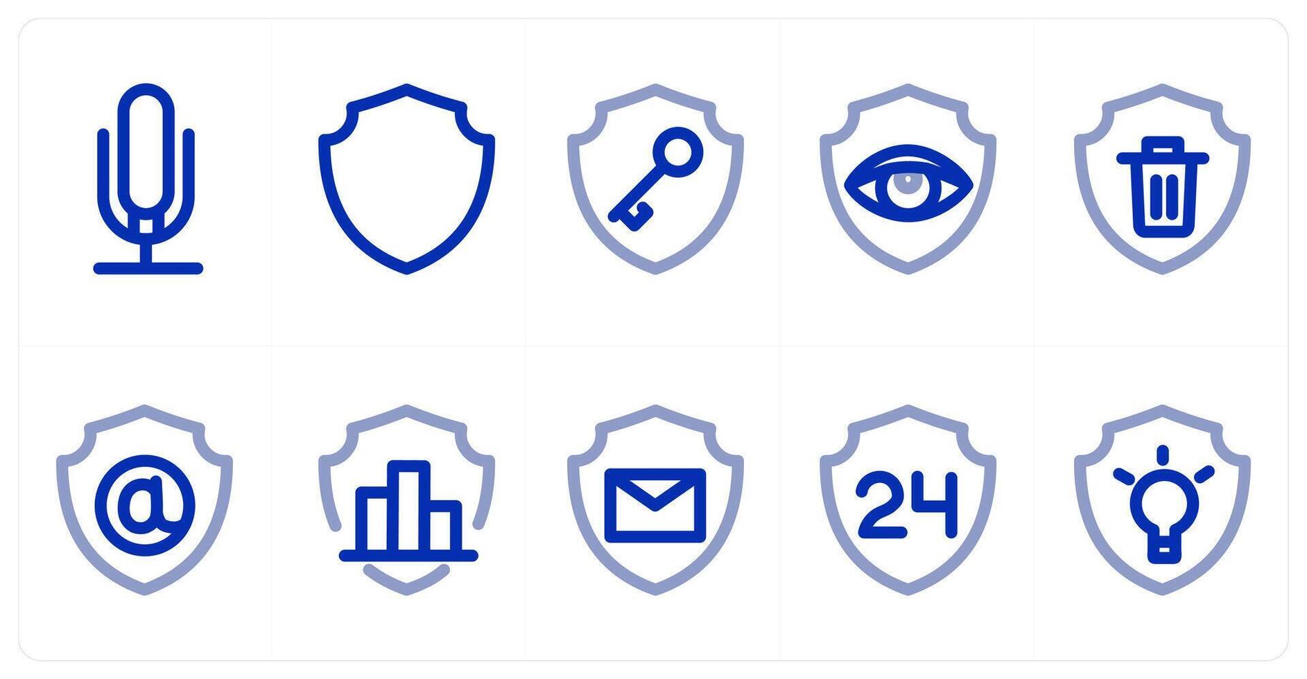 A set of 10 micro icons as microphone, security shield, key security vector