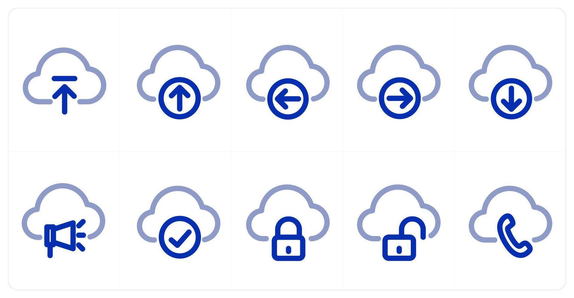 A set of 10 micro icons as cloud upload, cloud receive, cloud send vector
