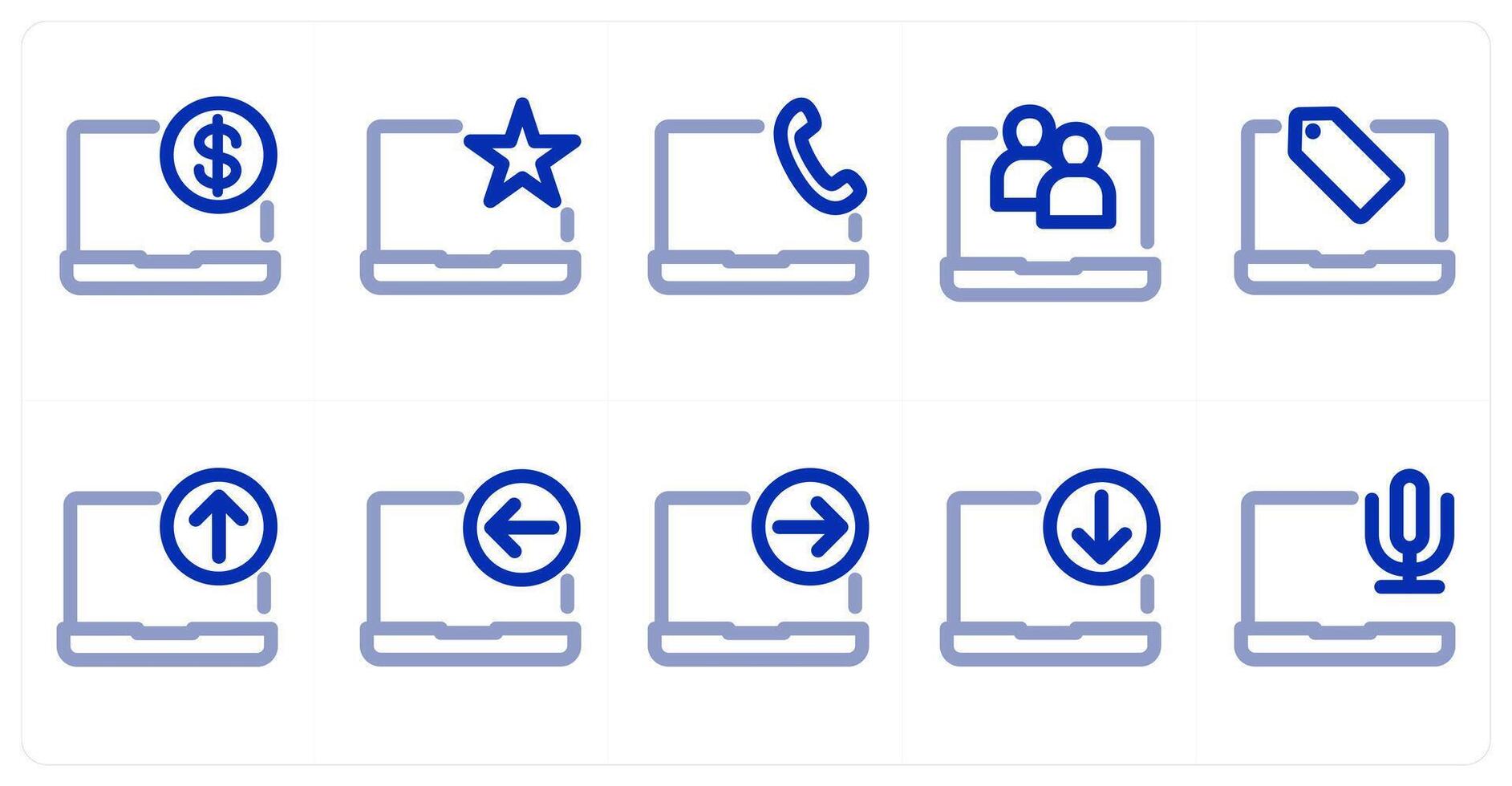 A set of 10 micro icons as online payment, favorite laptop, laptop call vector