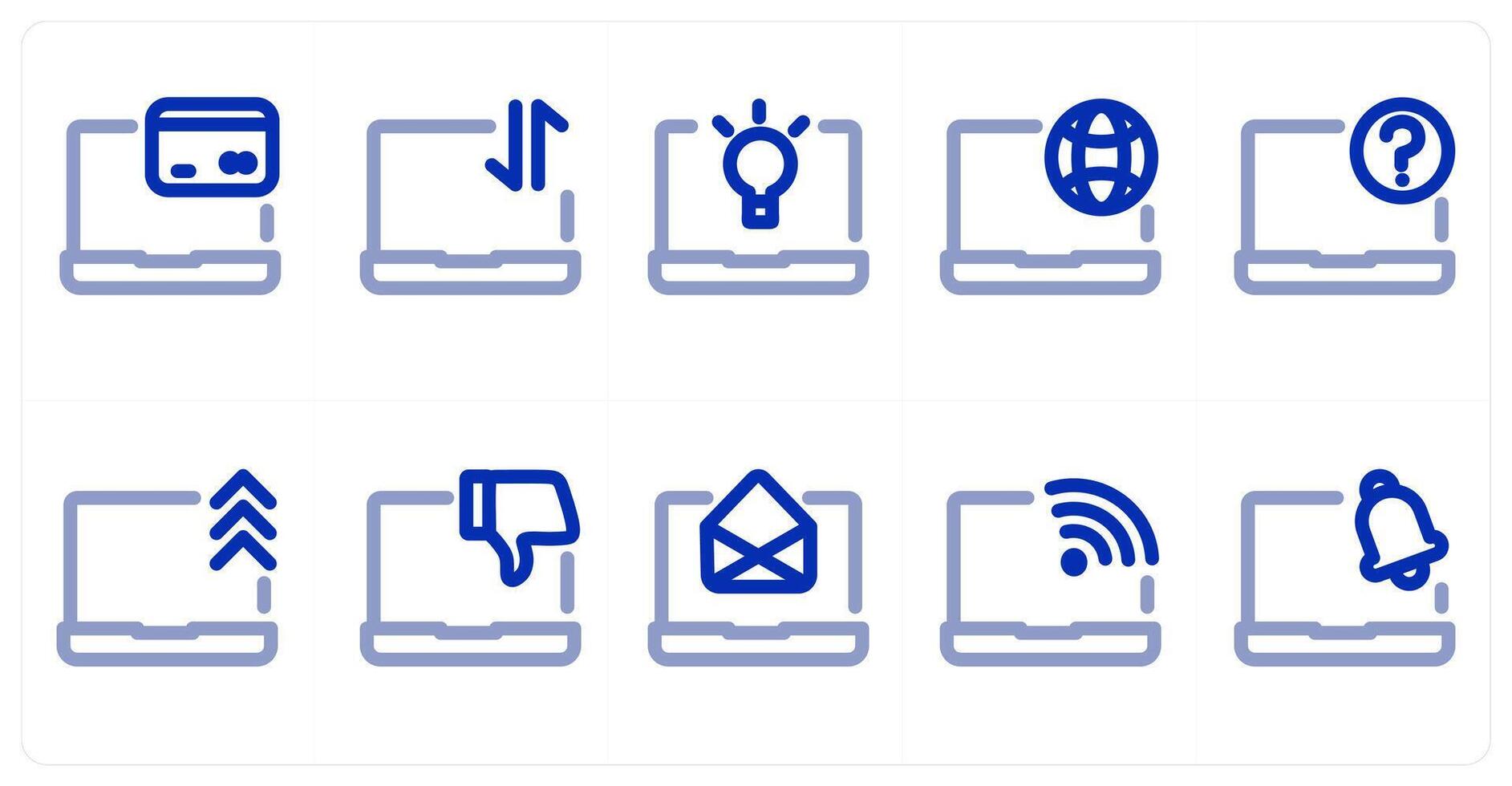 A set of 10 micro icons as card payment, laptop synchronization, laptop idea vector