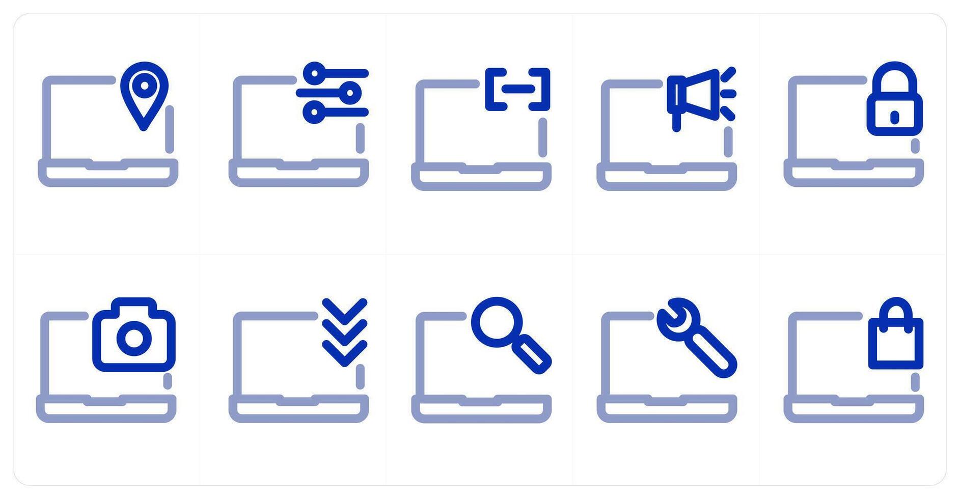 A set of 10 micro icons as laptop location, laptop, laptop sound vector