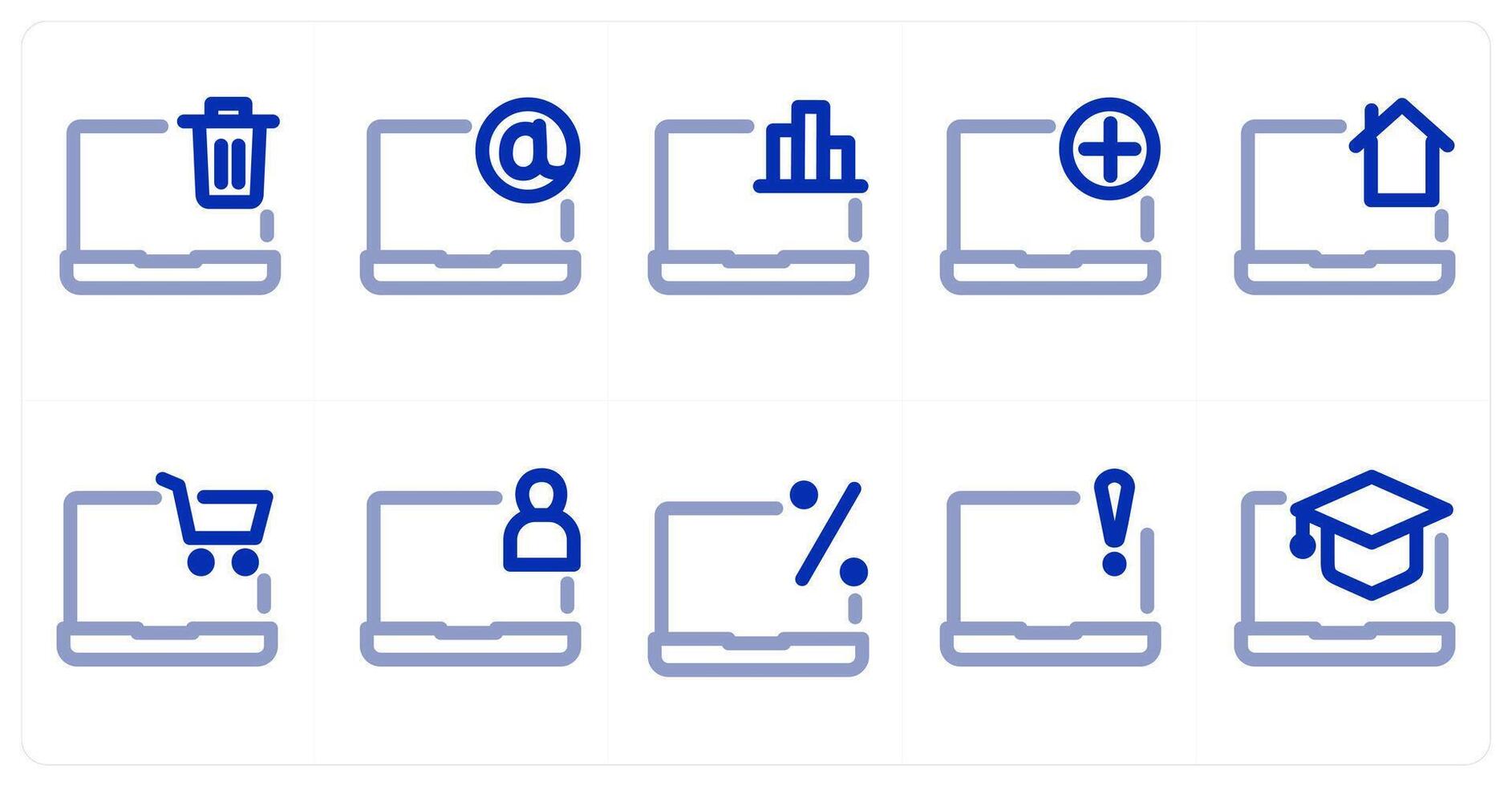 A set of 10 micro icons as laptop delete, laptop, add laptop vector