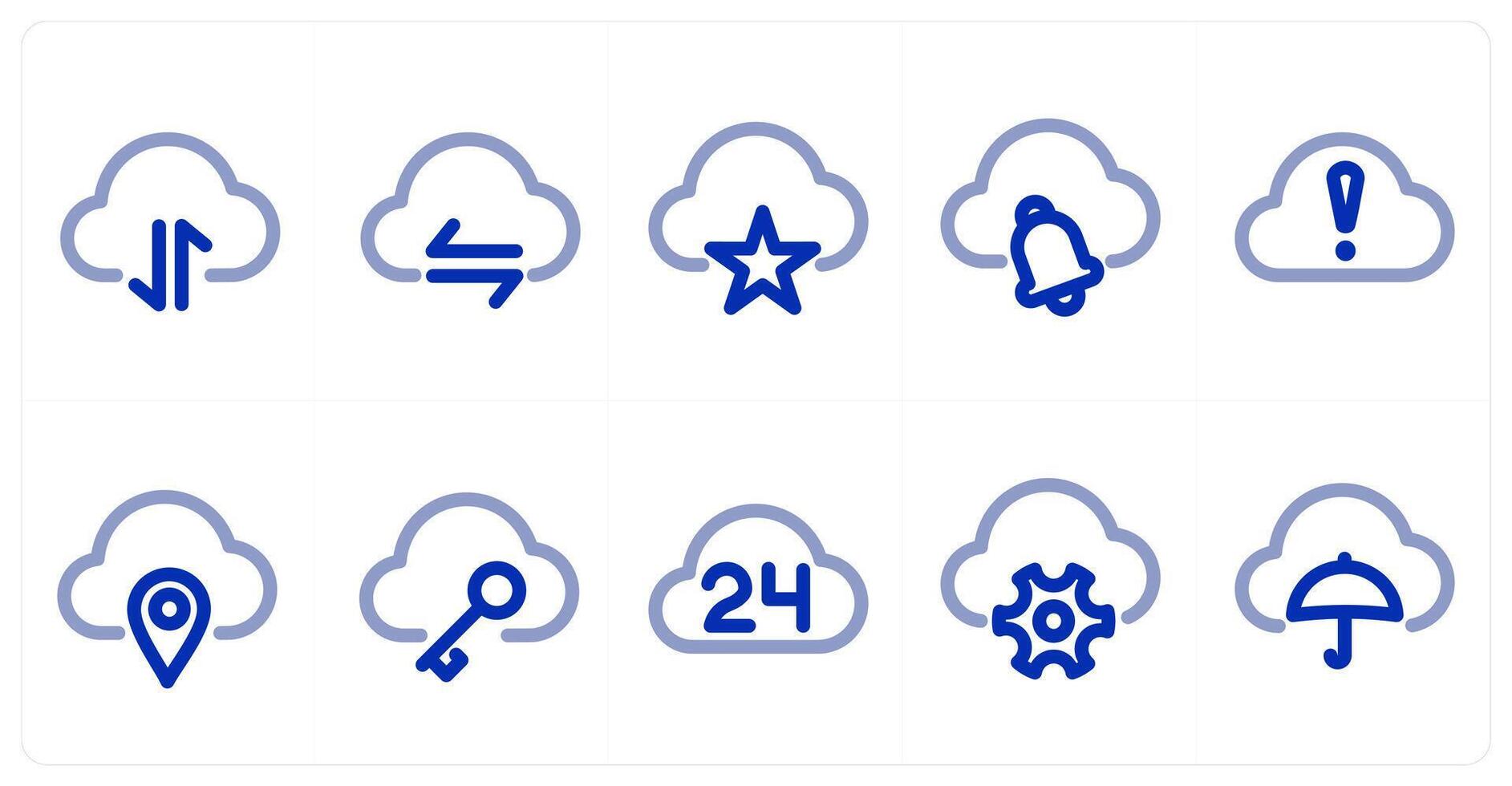 A set of 10 micro icons as cloud sync, favorite cloud, cloud notification vector