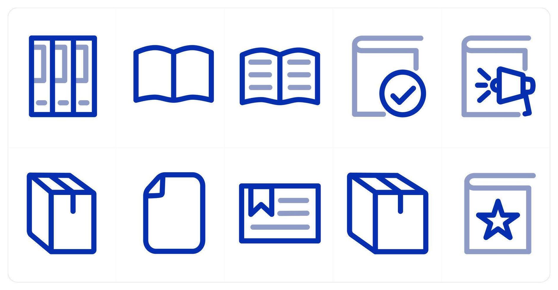 A set of 10 micro icons as books, open book, right book vector