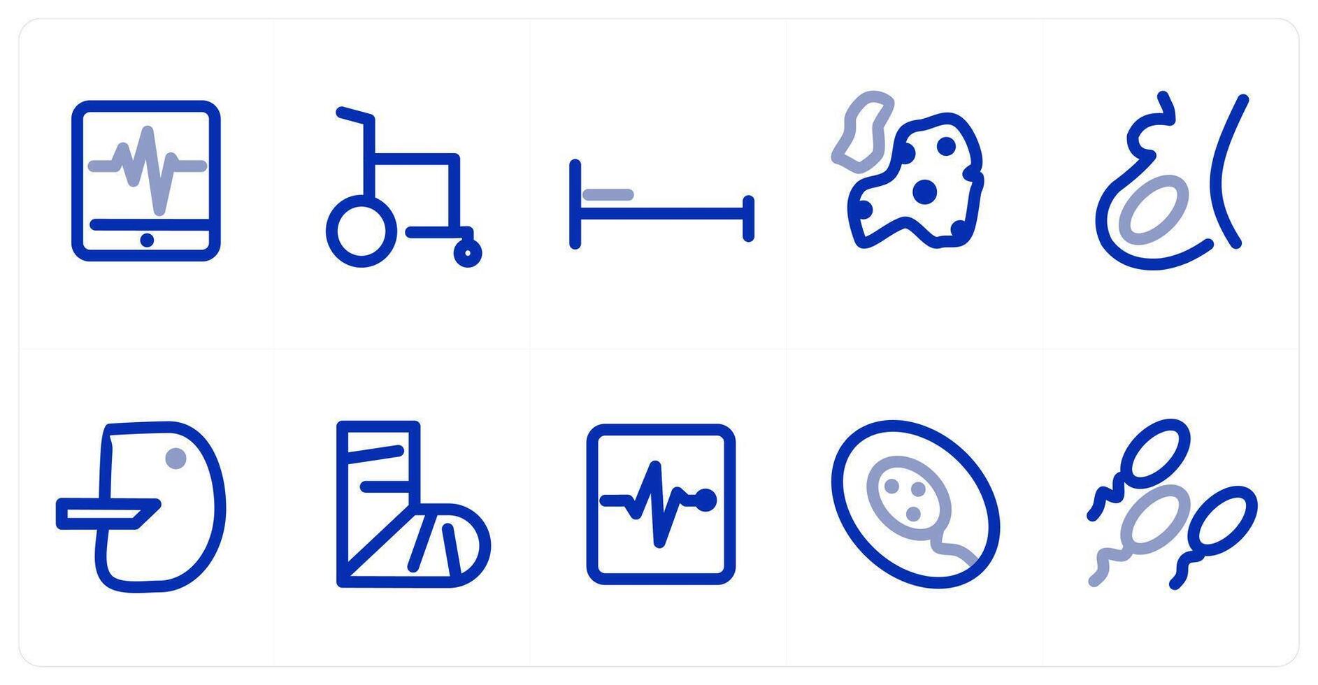 A set of 10 micro icons as heart beat, wheel chair, stretcher vector