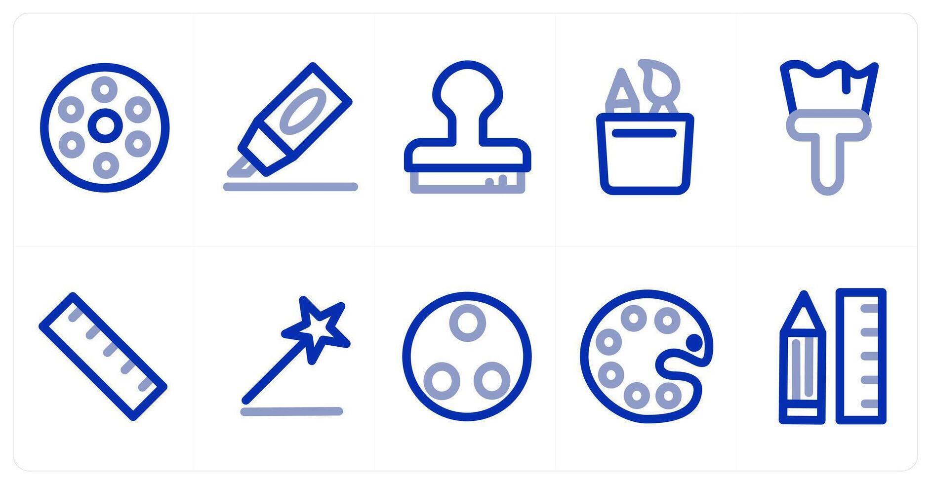A set of 10 micro icons as color palette, highlighter, paint brush vector
