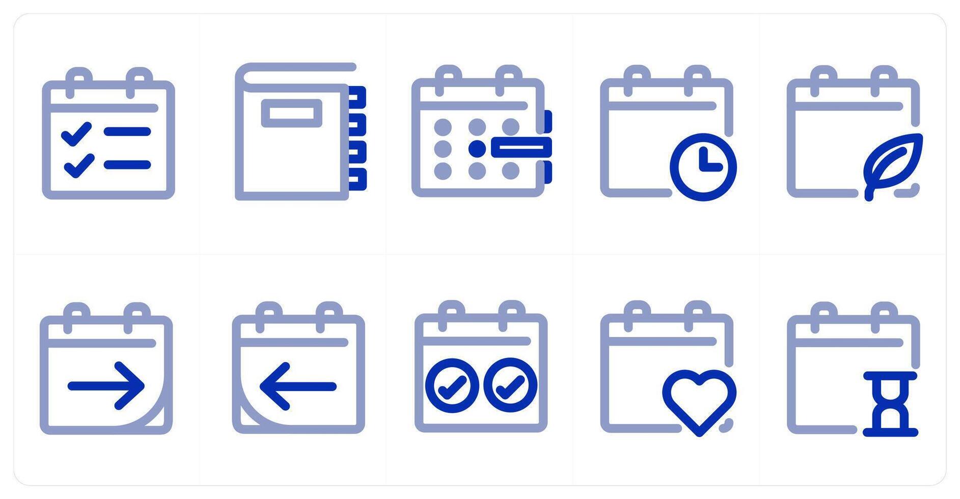 A set of 10 micro icons as calendar, contact book, calendar time vector