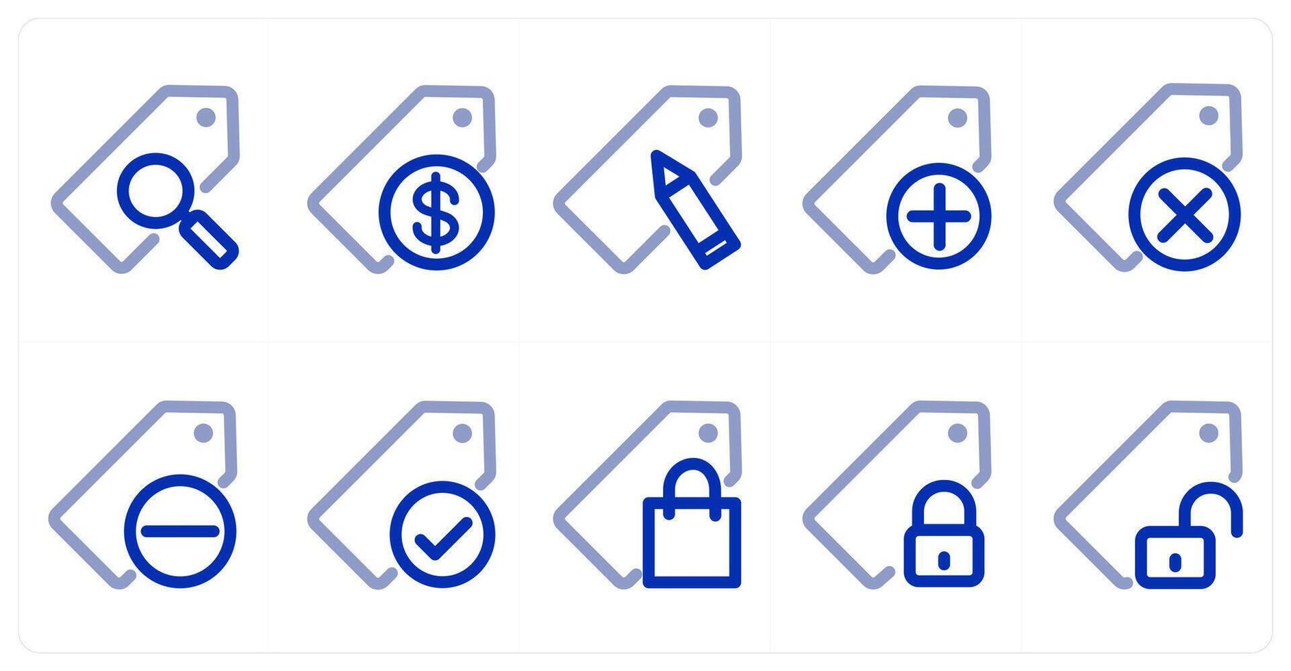 A set of 10 micro icons as search tag, finance tag, tag vector