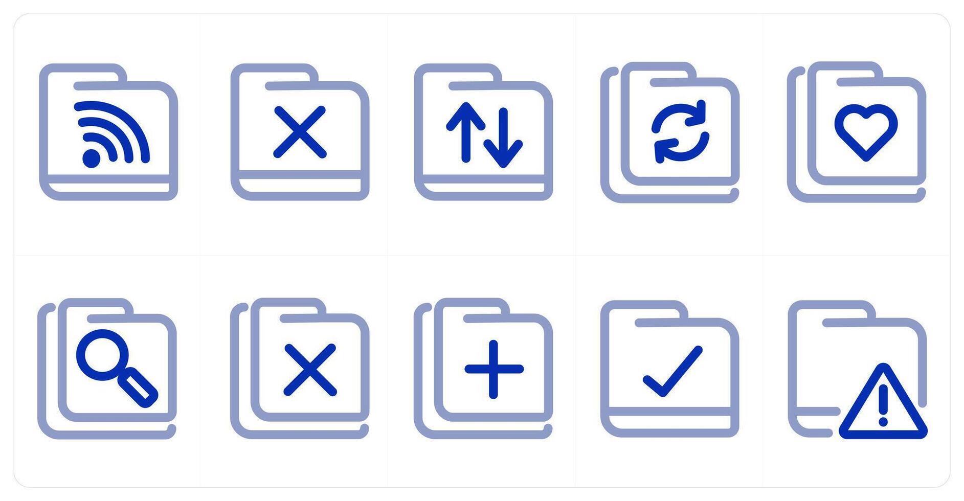 A set of 10 micro icons as folder, wrong folder, folder sync vector