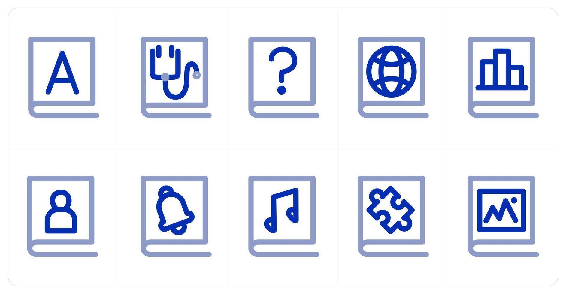 A set of 10 micro icons as book, medical report, query vector