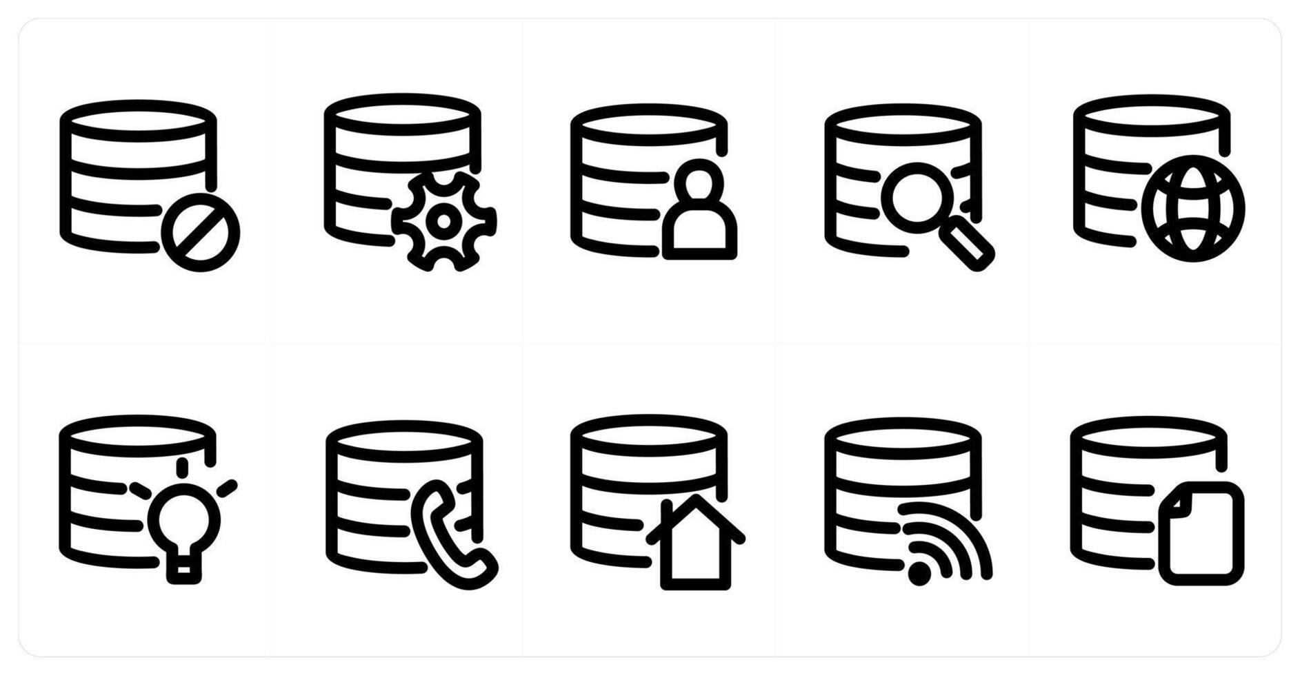 Set of 10 micro icons as server prohibited, server settings, user server vector