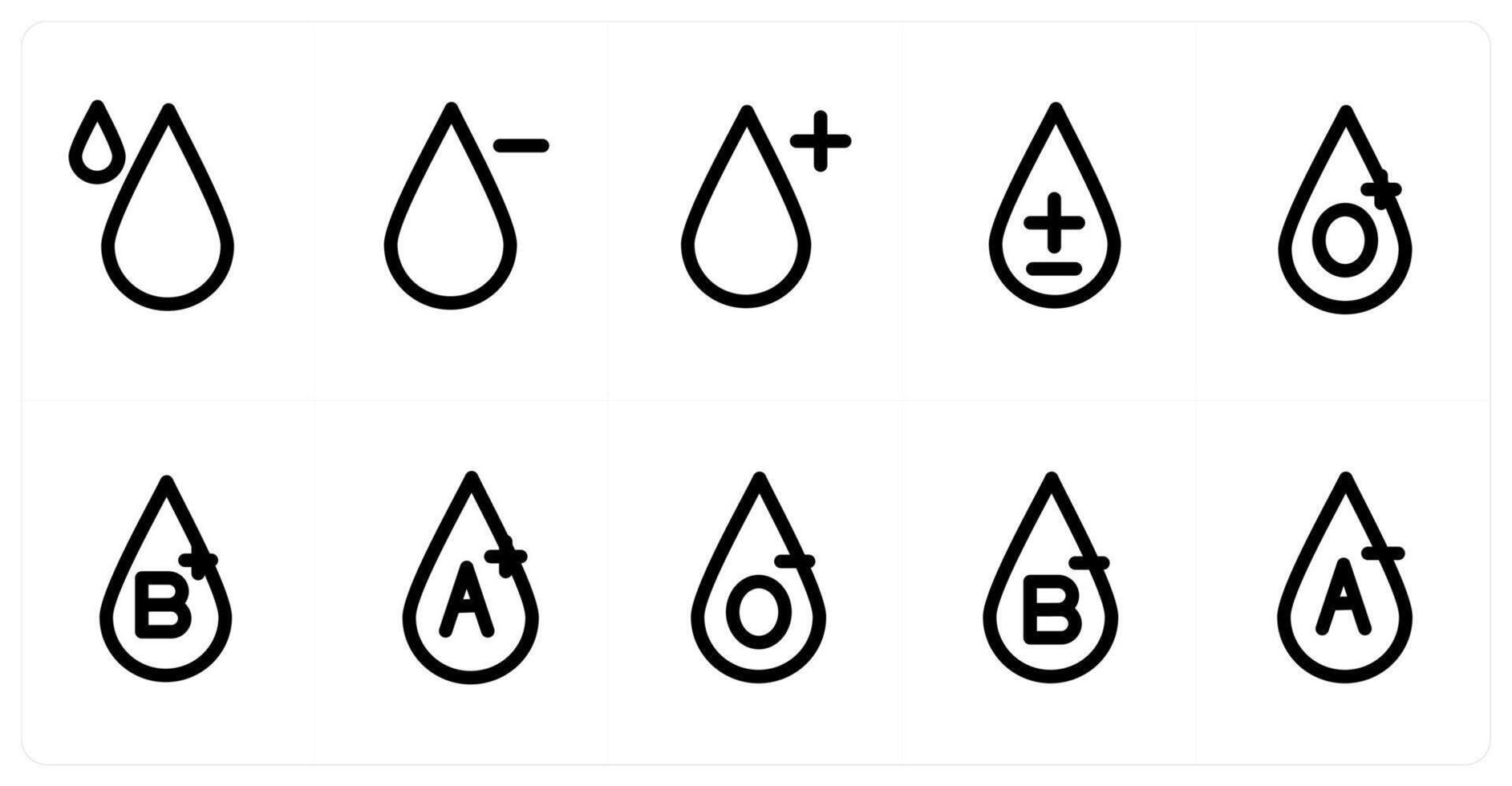 Set of 10 micro icons as blood, negative, positive vector