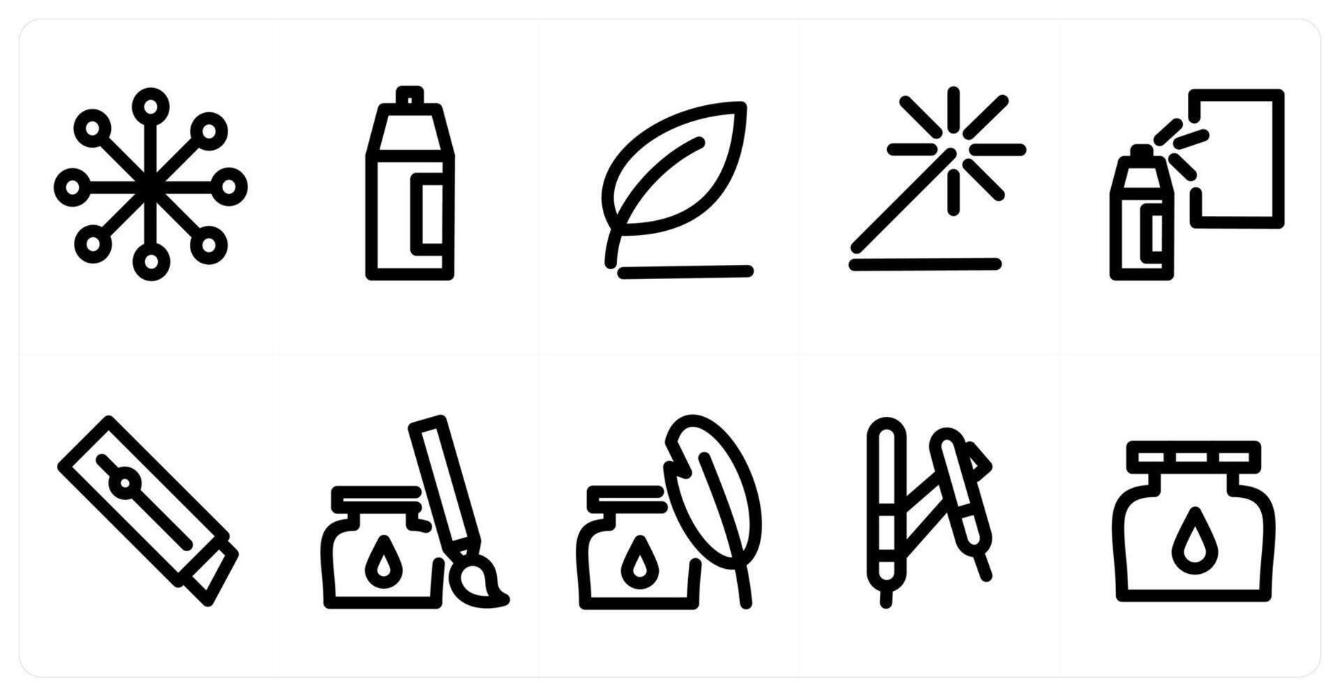 Set of 10 micro icons as color palette, paint spray, leaf vector