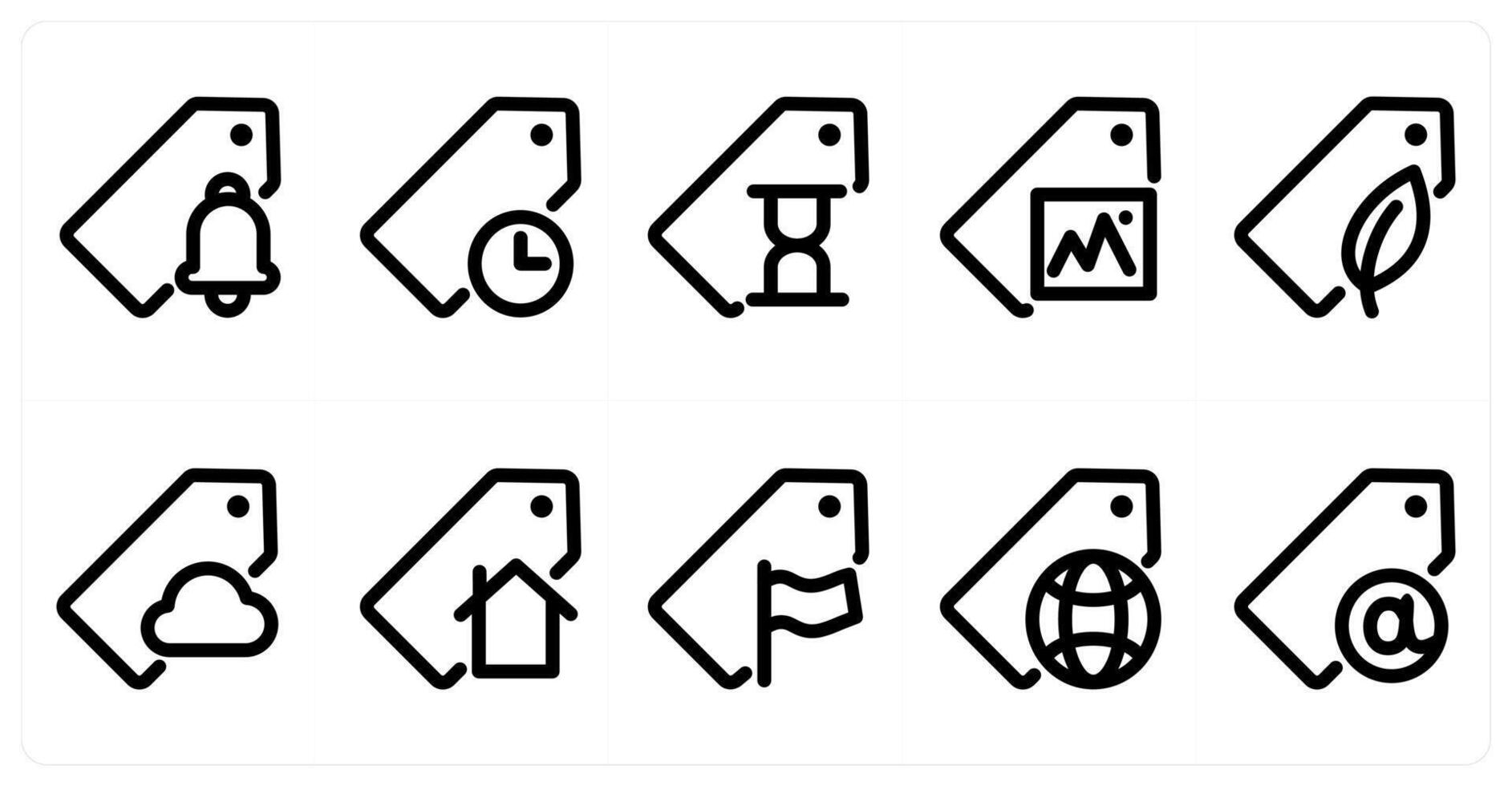 Set of 10 micro icons as notification tag, time tag, image tag vector