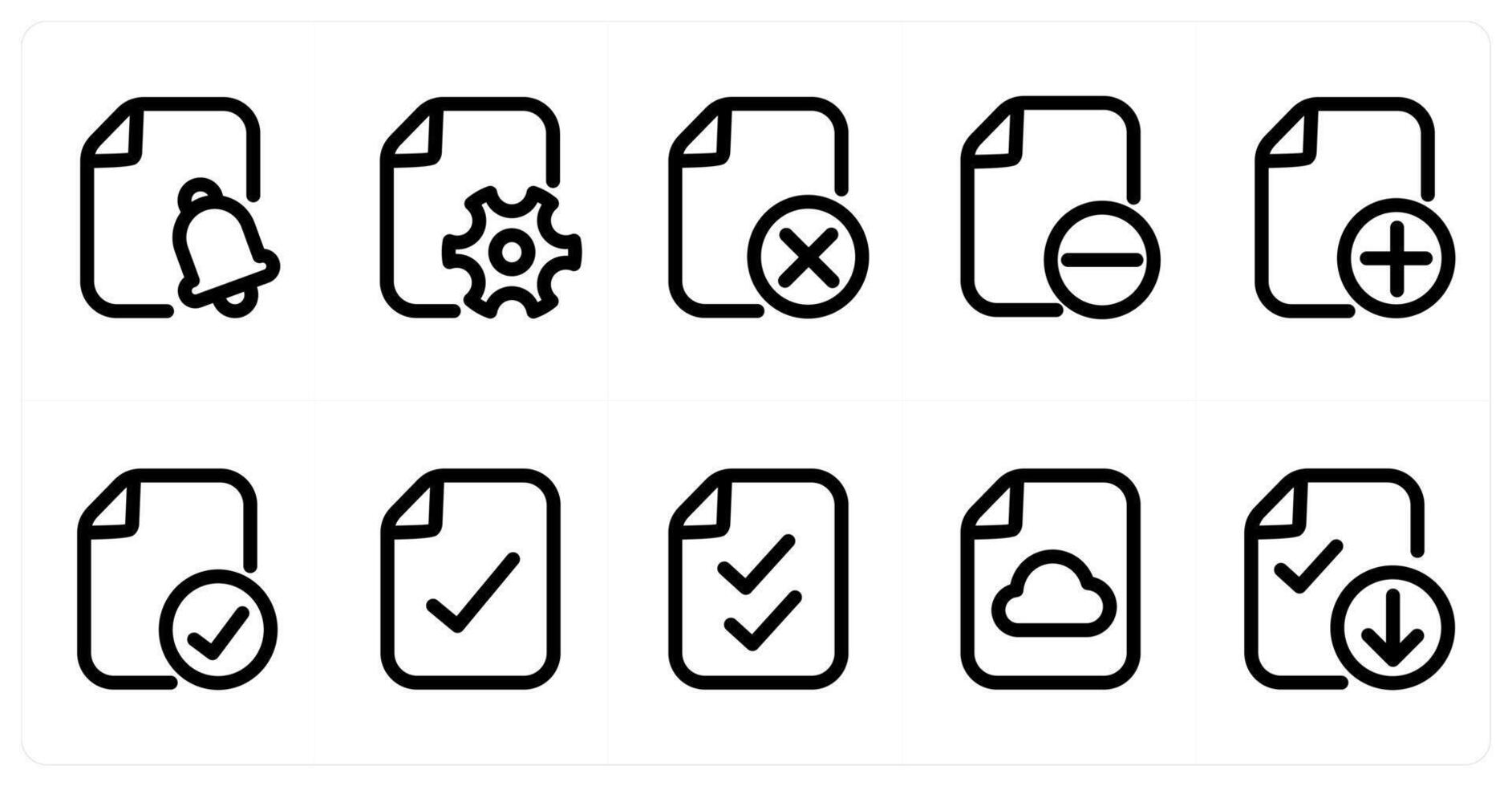 Set of 10 micro icons as notification file, file settings, wrong file vector