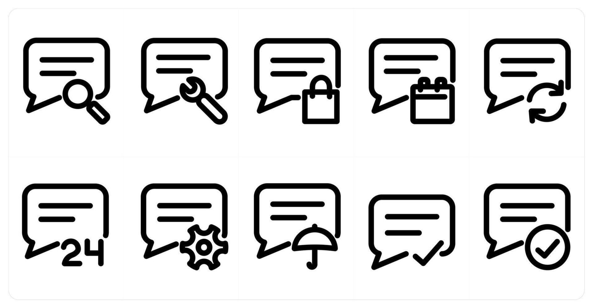 Set of 10 micro icons as message search, message setting, shopping message vector
