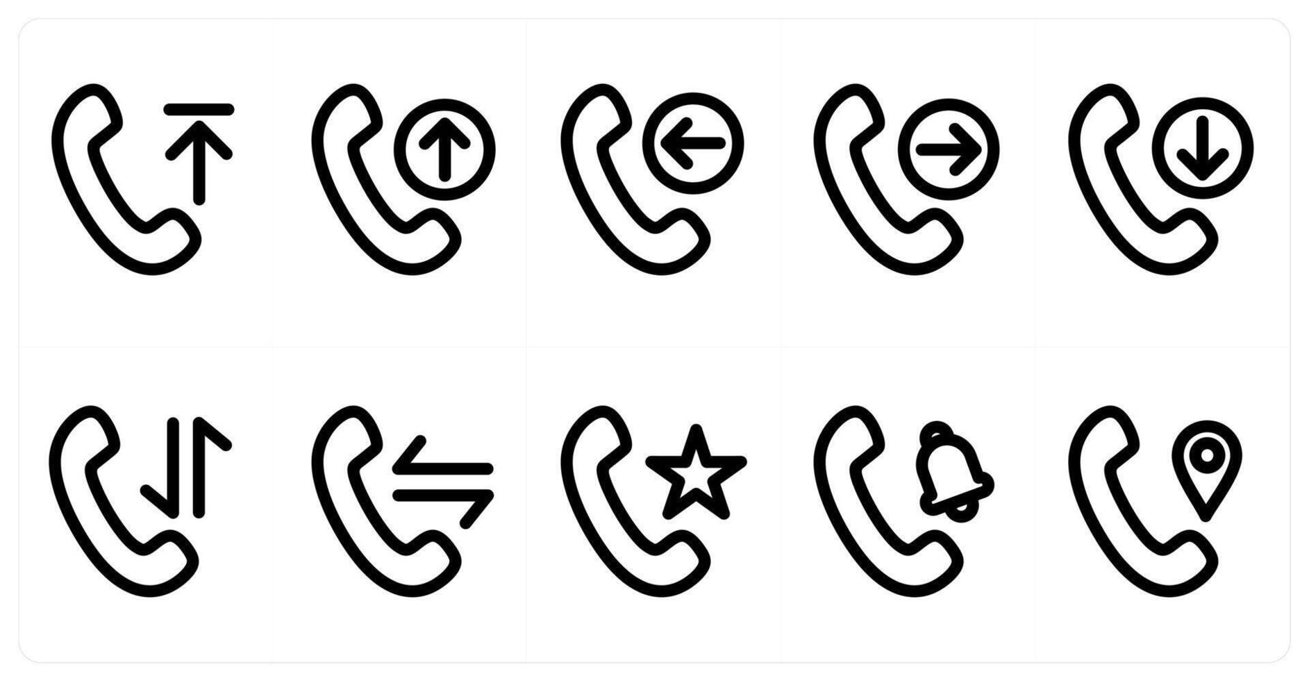 Set of 10 micro icons as outgoing call, receive call, incoming call vector