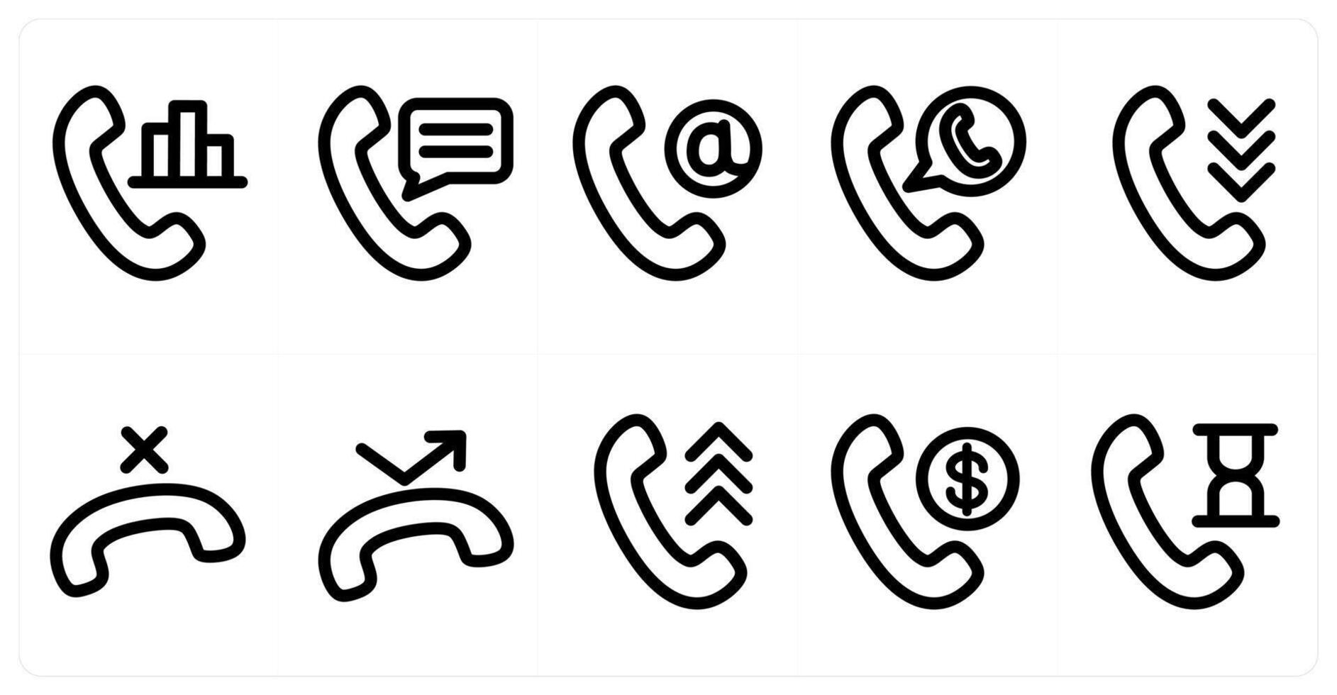 Set of 10 micro icons as call statistics, call message, email call vector