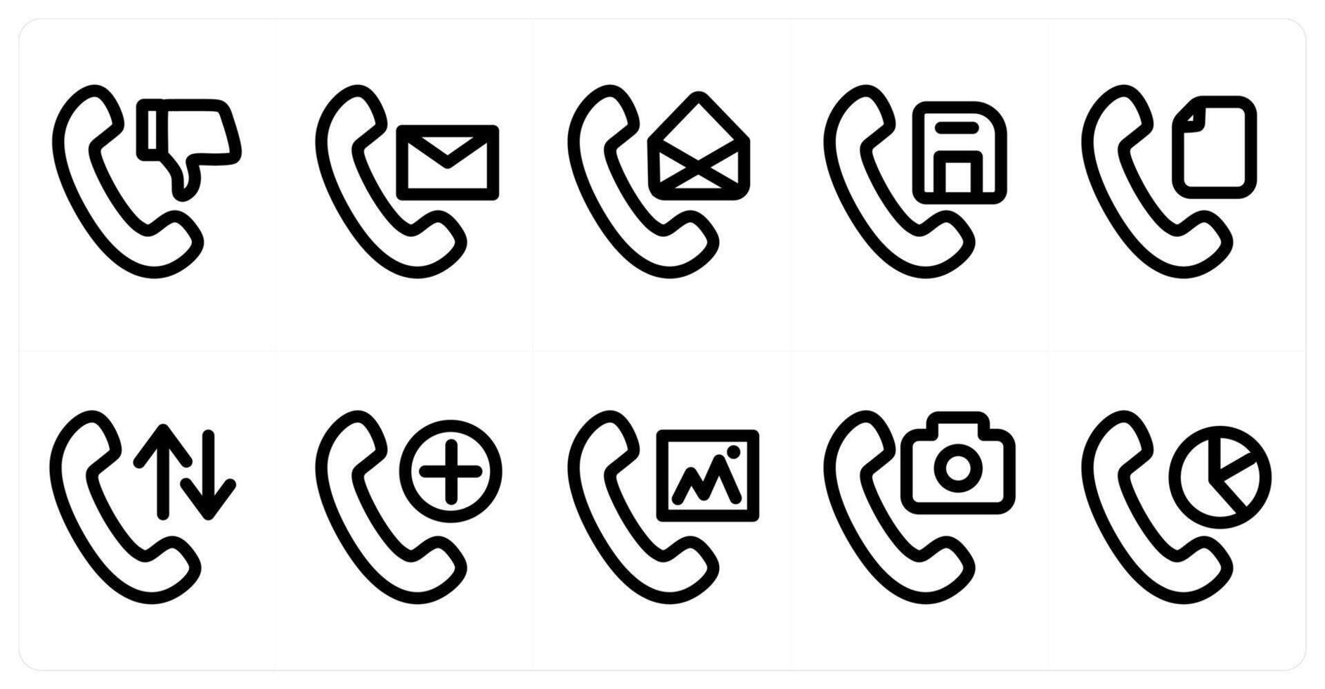 Set of 10 micro icons as dislike call, call message, call vector