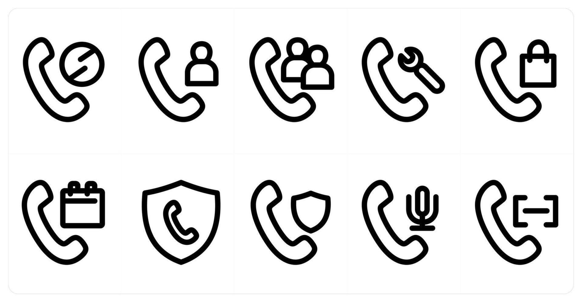 Set of 10 micro icons as call prohibited, calling, group call vector