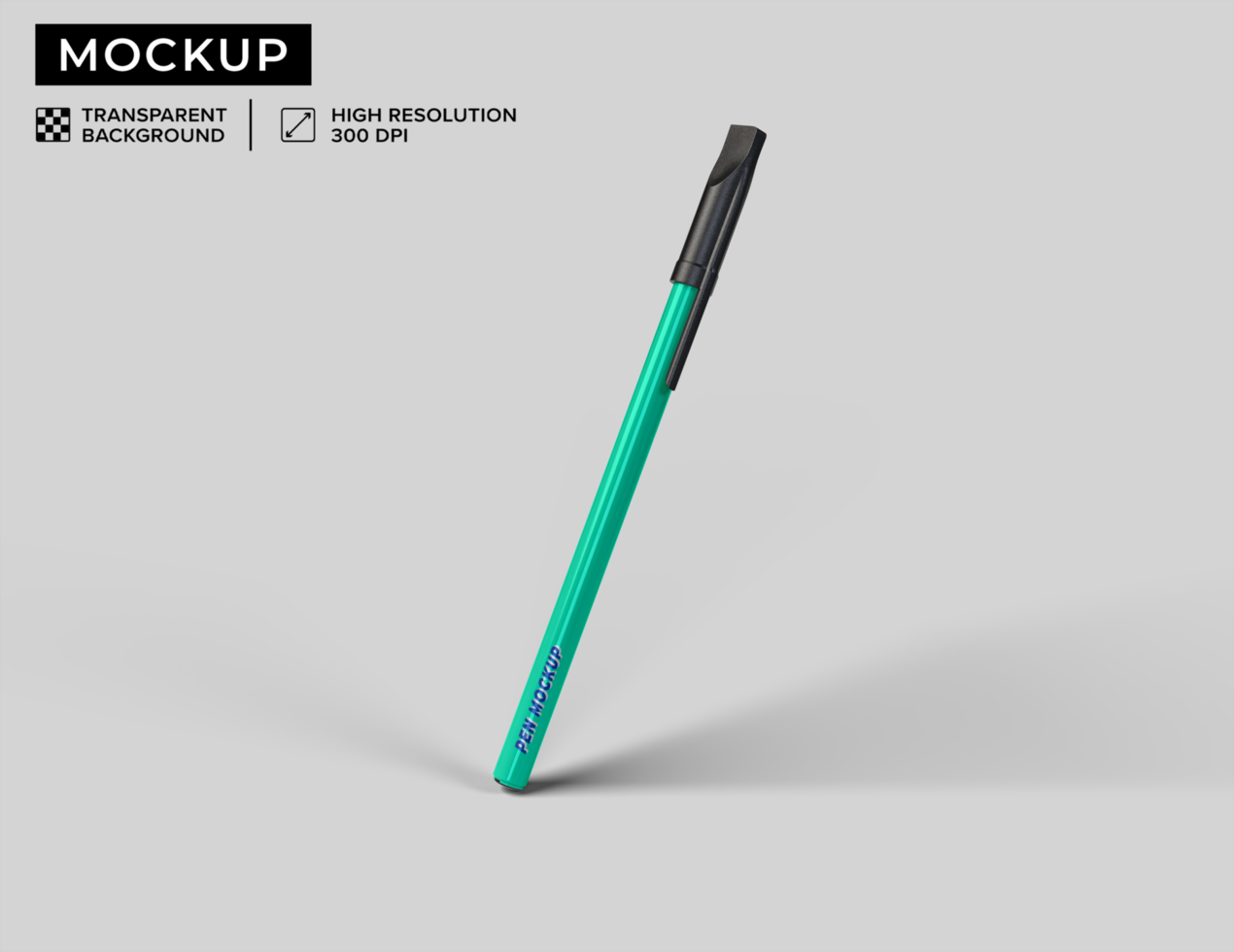 plastic pen mockup with black cap, side view psd