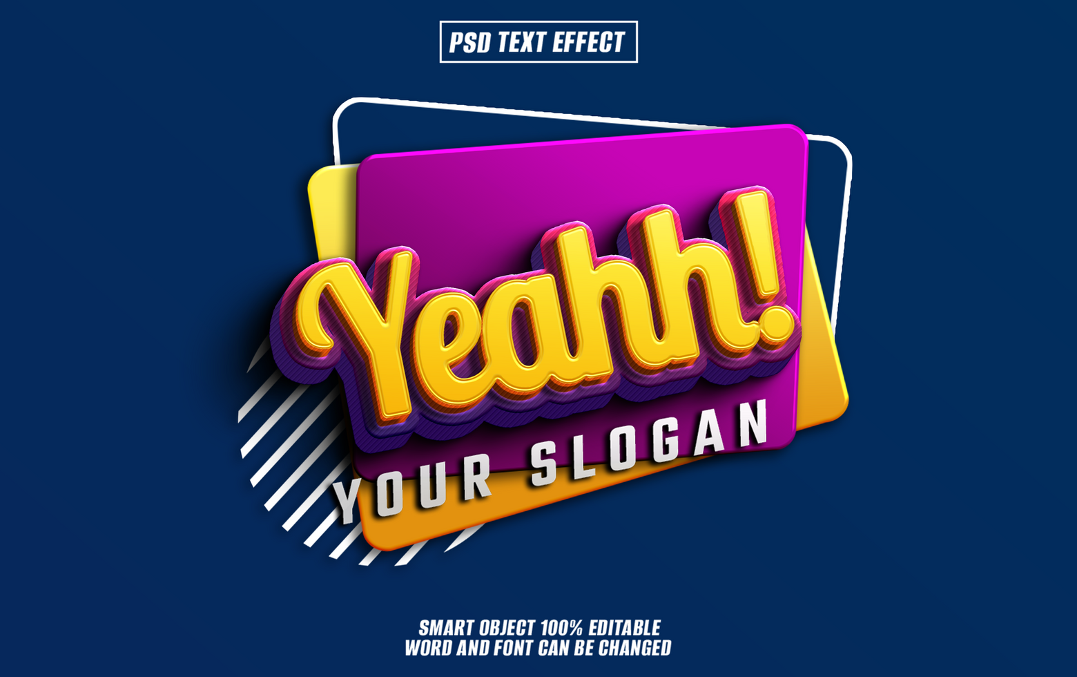 Yeah text effect in bold yellow and purple psd