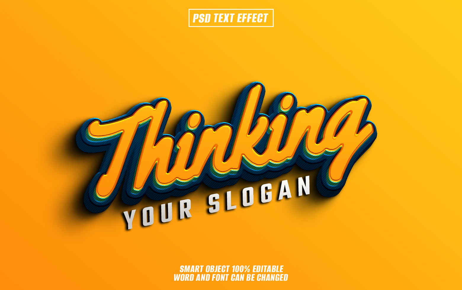 Thinking text effect in yellow and blue, psd