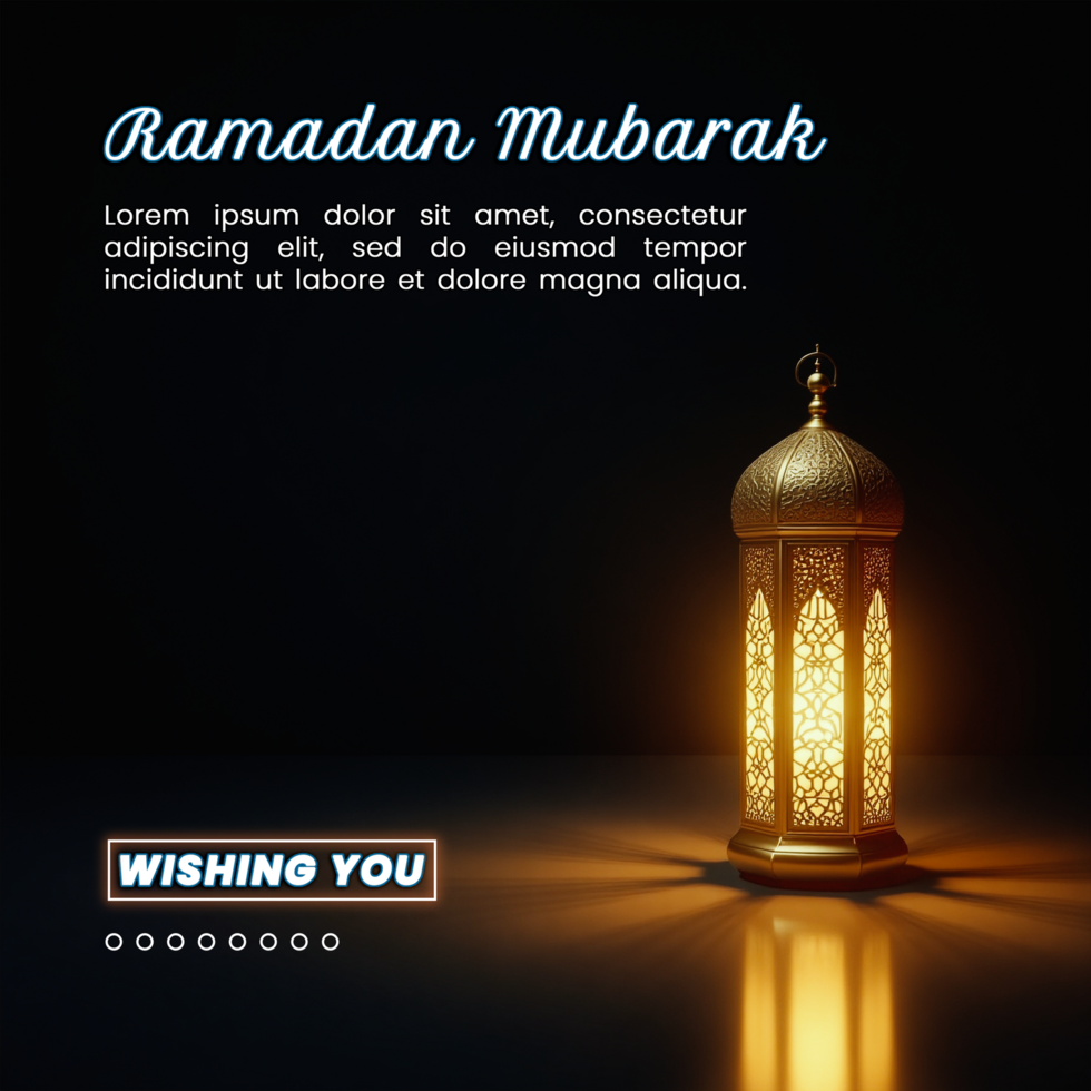 Ornate lantern lamp with a glowing ramadan lantern in an islamic background for eid mubarak night psd