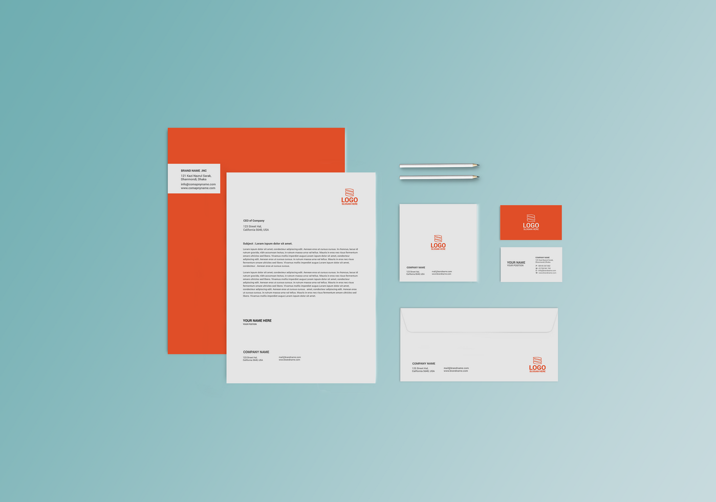 Red Front View Stationary Mockup psd
