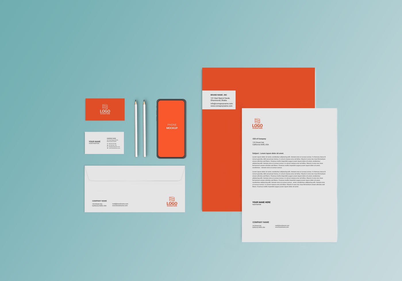 Red Front View Stationary Mockup Design psd