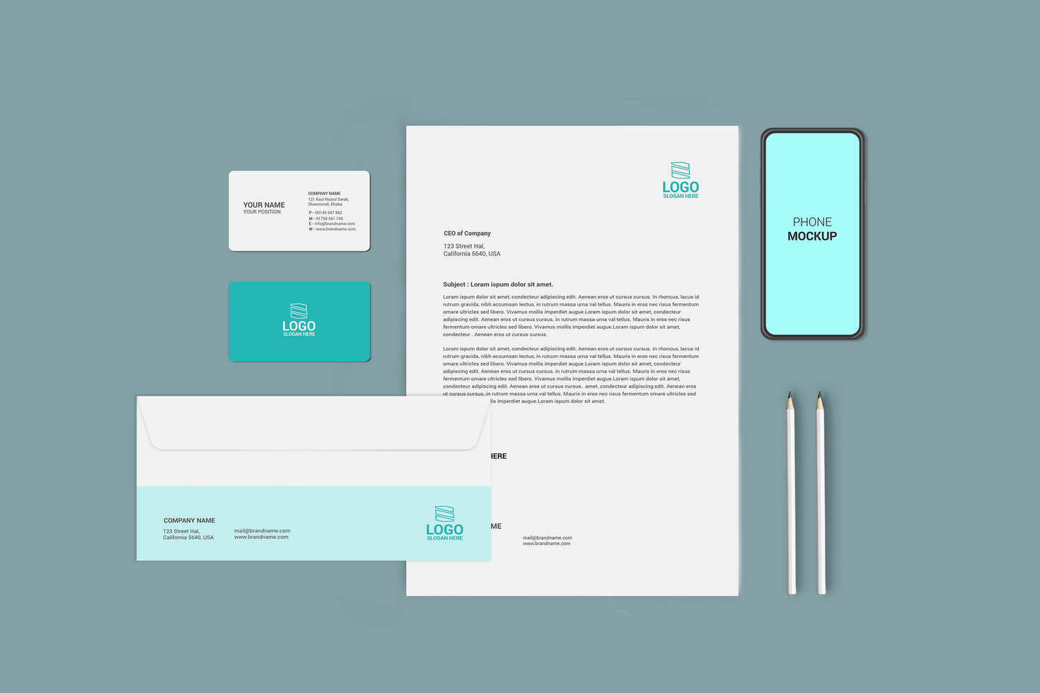 Letterhead Envelop Mockup with Phone psd