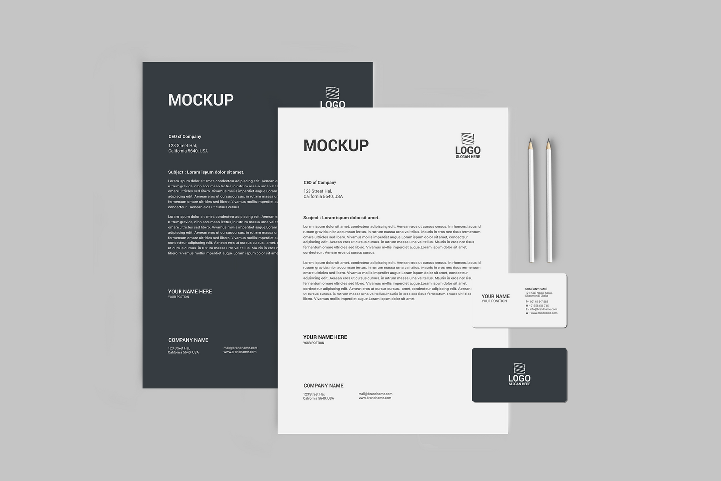 Black Front View Stationary Mockup Design psd