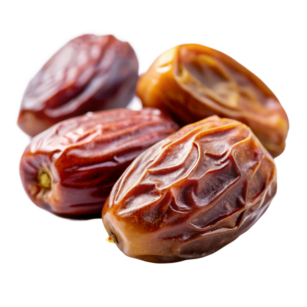 Closeup of four delicious Medjool dates fruit a sweet treat healthy snack png