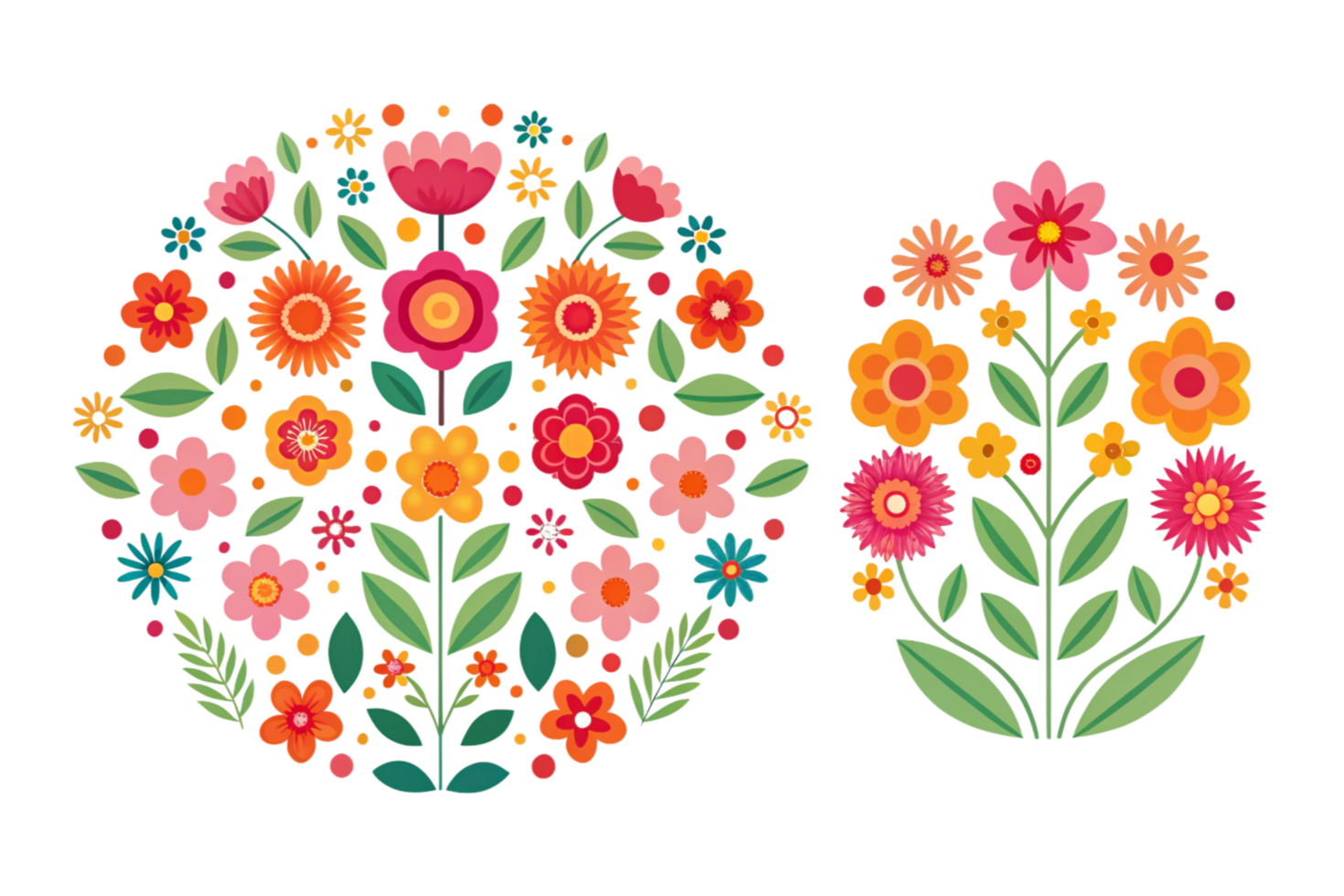 Vibrant Colorful Floral Designs Circular and Vertical Arrangements of Flowers png