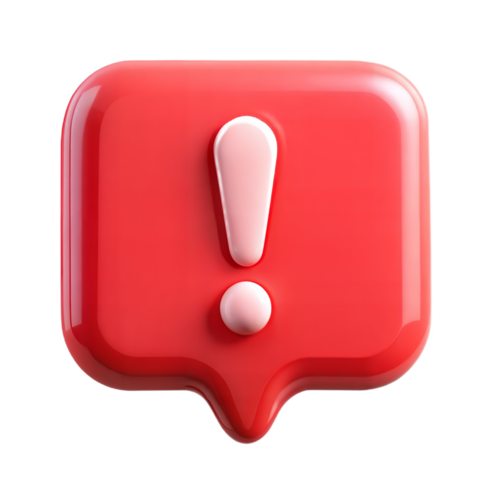 Glossy Red Exclamation Mark Notification Bubble 3D Render png