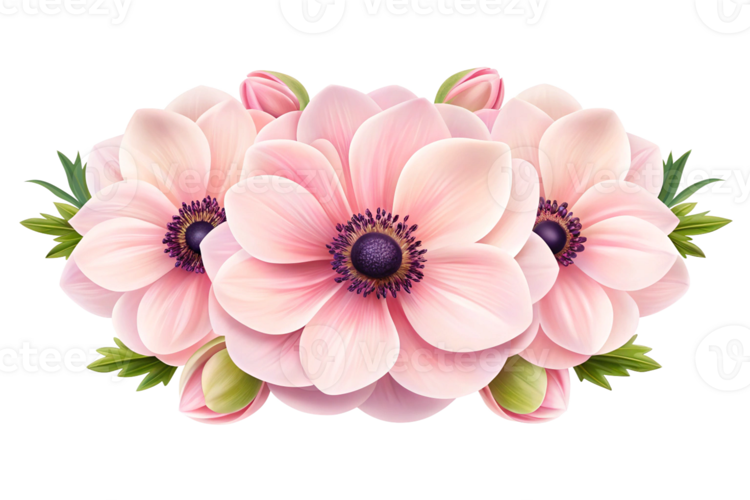 Delicate Pink Anemone Flower Arrangement Botanical Illustration Soft Pastel Colors Floral Design png