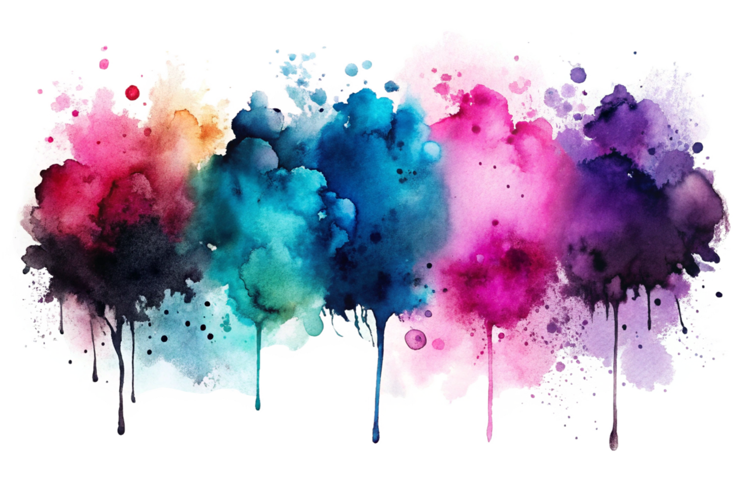 Abstract watercolor painting with vibrant colors and dripping paint texture png