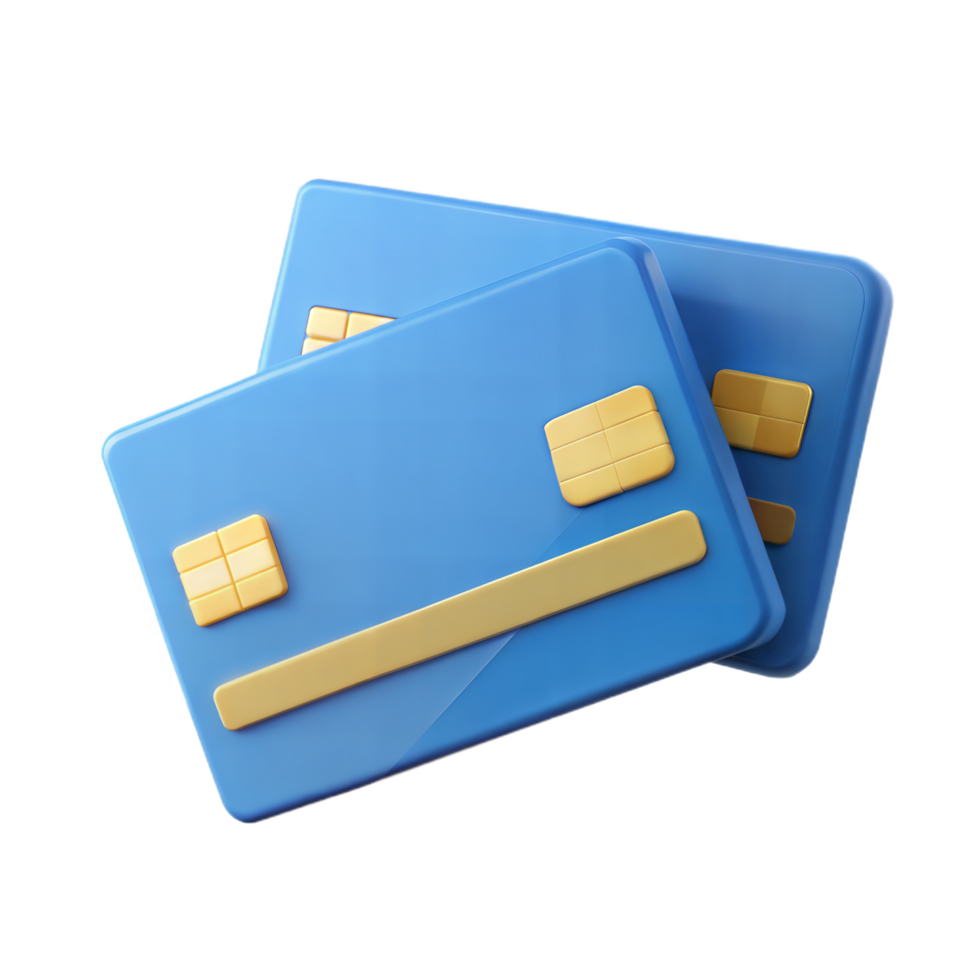 3D Render of Two Blue Credit Cards Stacked Together Showing Payment Options and Financial Transactions png