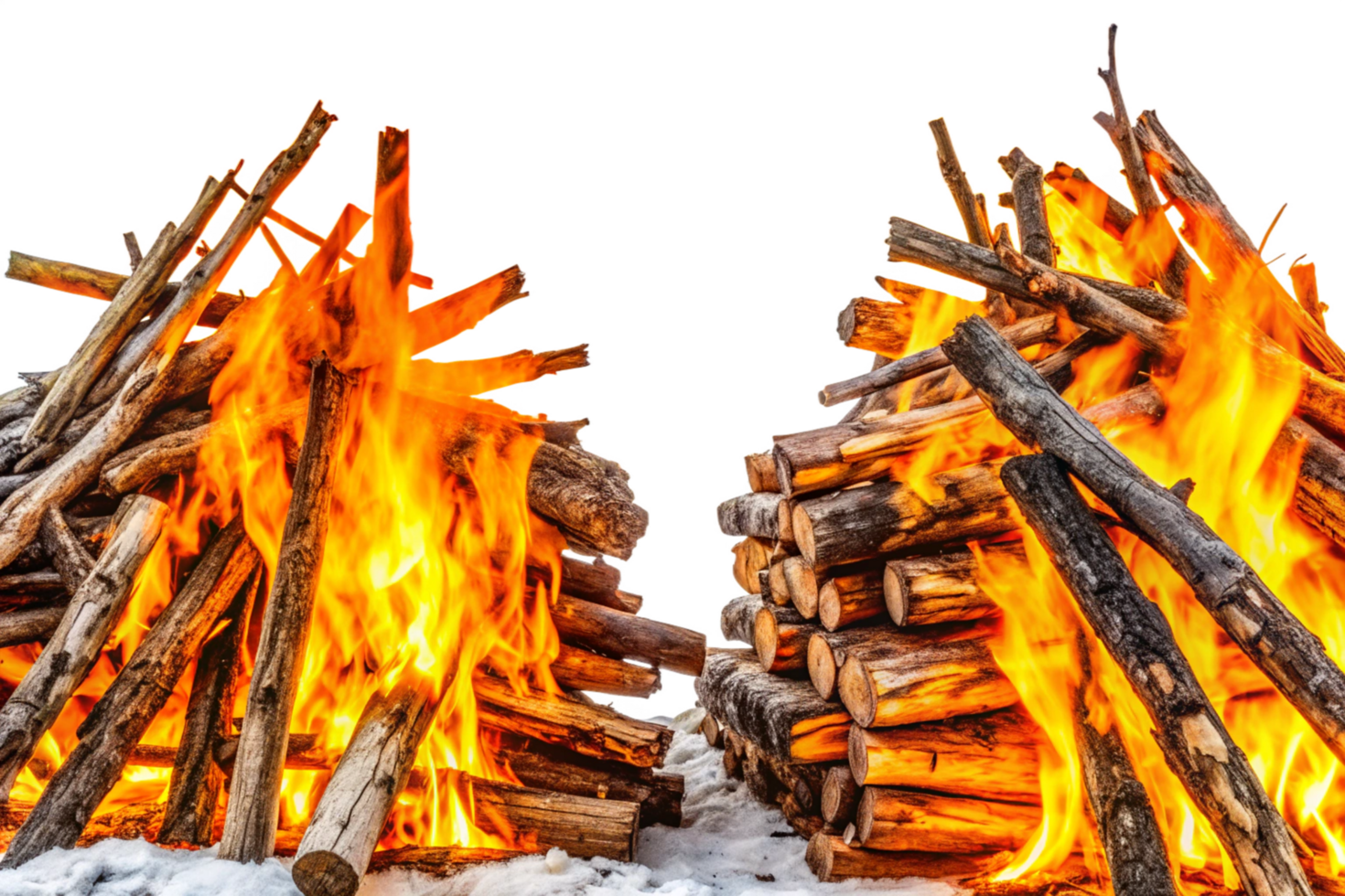 Two vibrant bonfires burning brightly in the winter snow a mesmerizing display of fire and ice png
