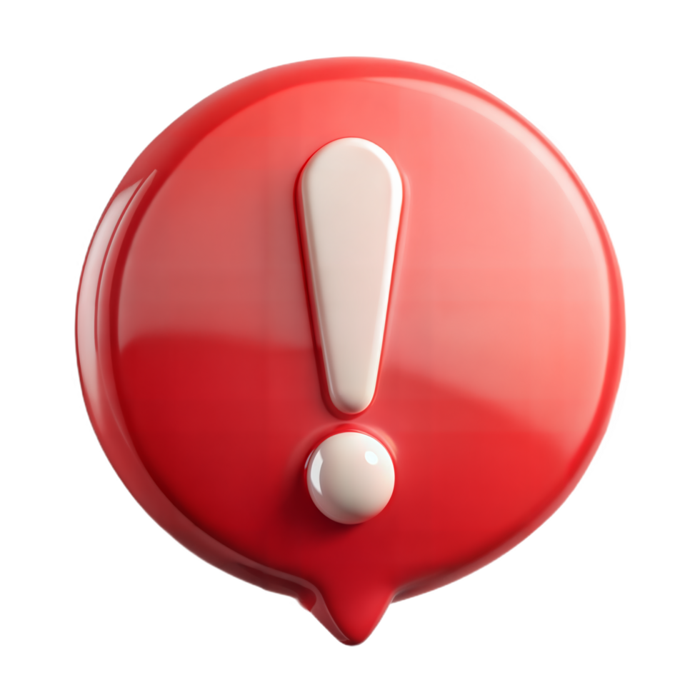 Red glossy circle with white exclamation mark 3D rendering attention alert warning sign symbol notification important notice urgent information caution danger risk png