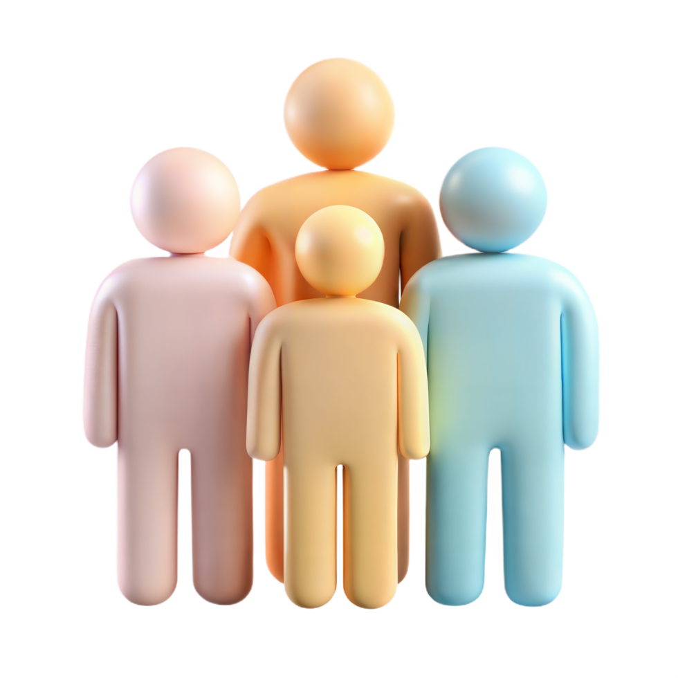 3D Render of a Family Unit with Four PastelColored Figures Representing Parents and Children png