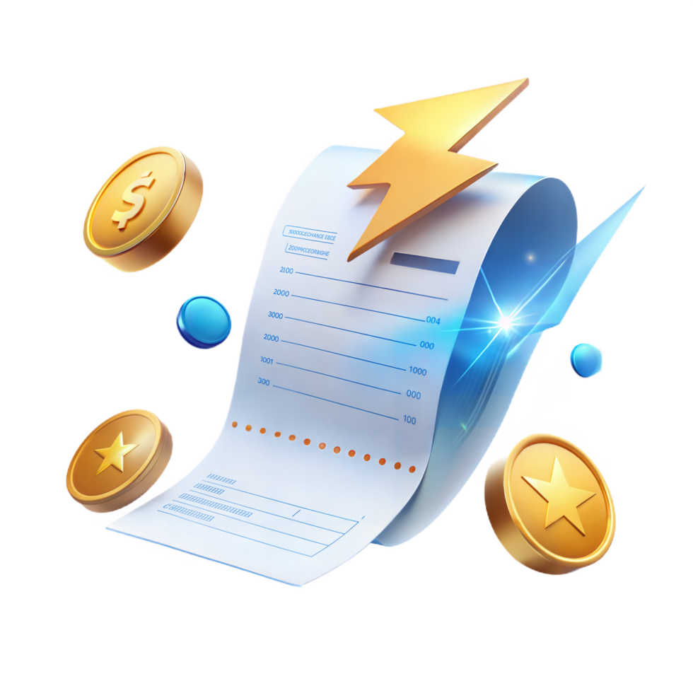 Fast Payment Receipt with Golden Coins and Lightning Bolt Graphic png