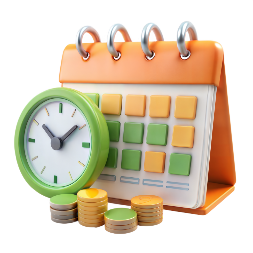 Time Management Financial Planning Calendar Clock and Coins png