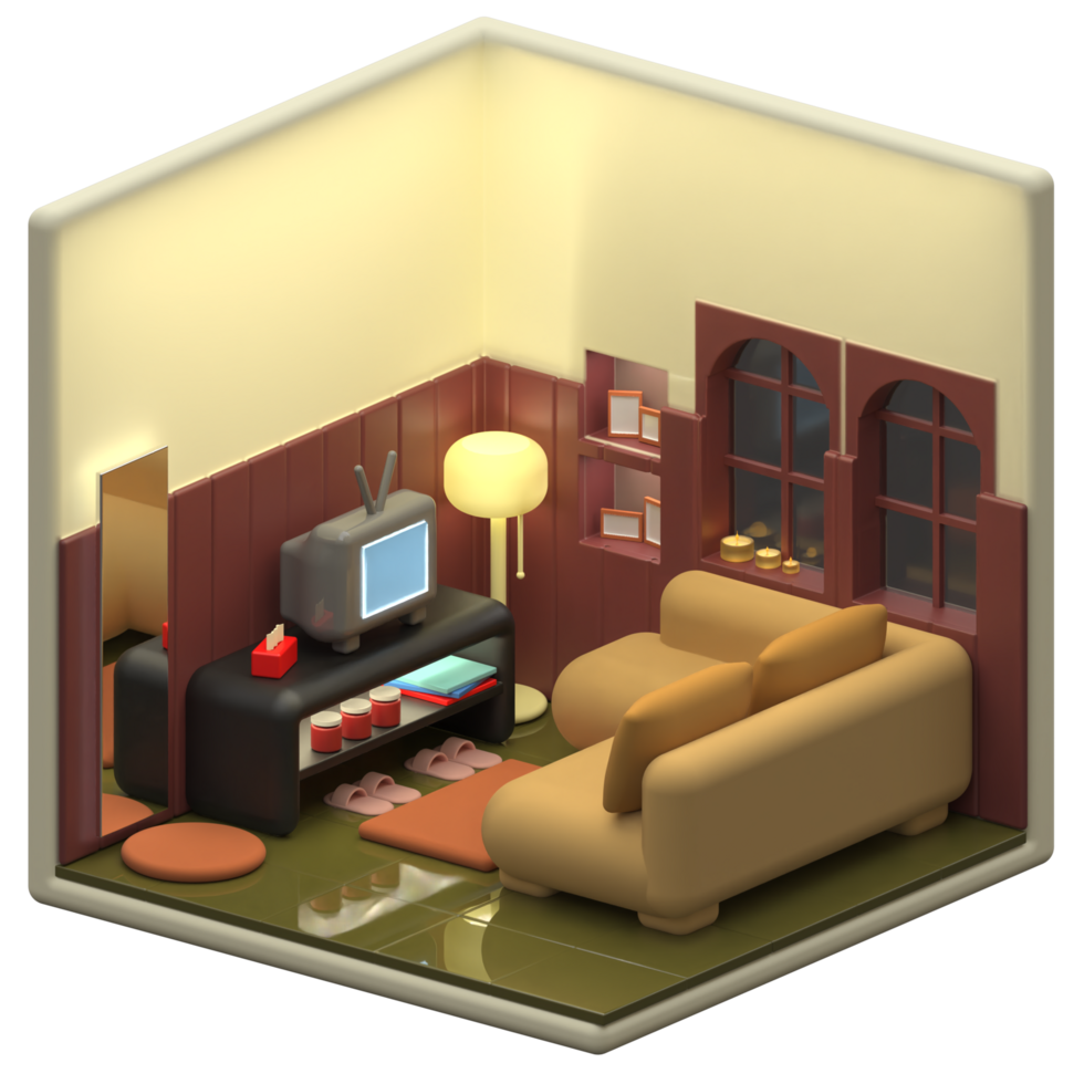 3D Isometric Cozy Living Room png