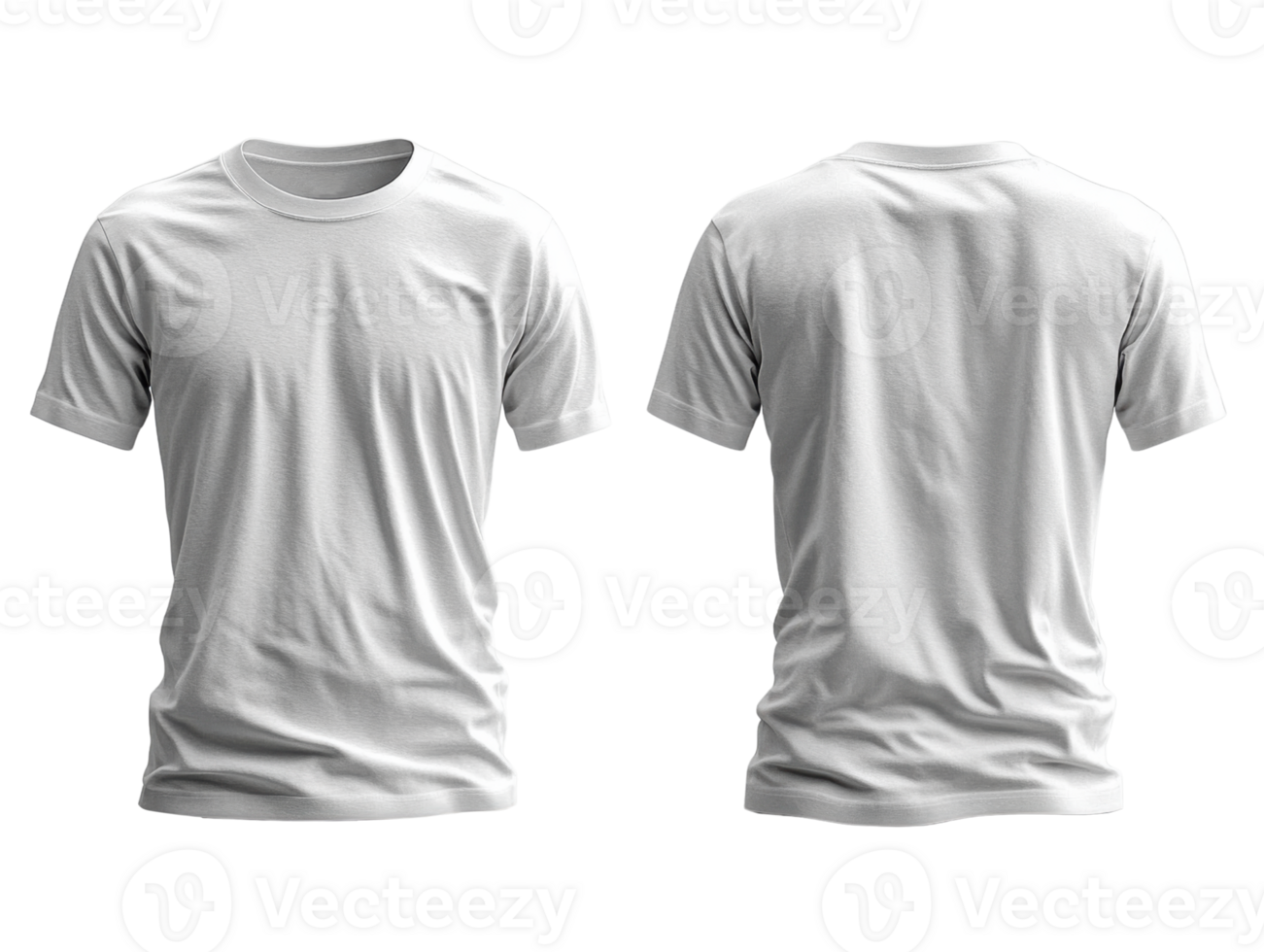 Set of white t-shirt mockup, front and back view, suitable for design png