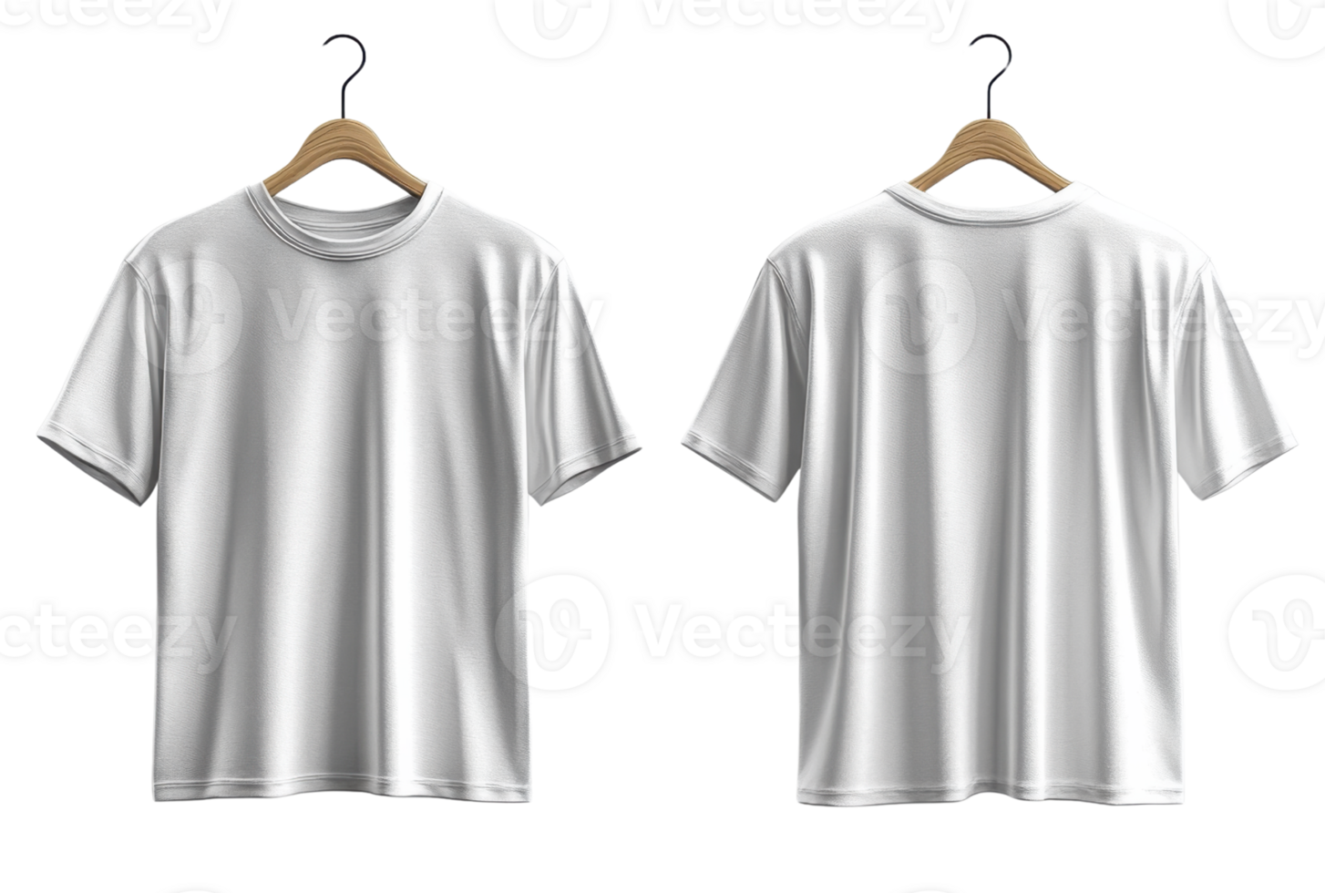 plain white t shirt displayed on hanger, showcasing both front and back views, ideal for casual wear or customization png