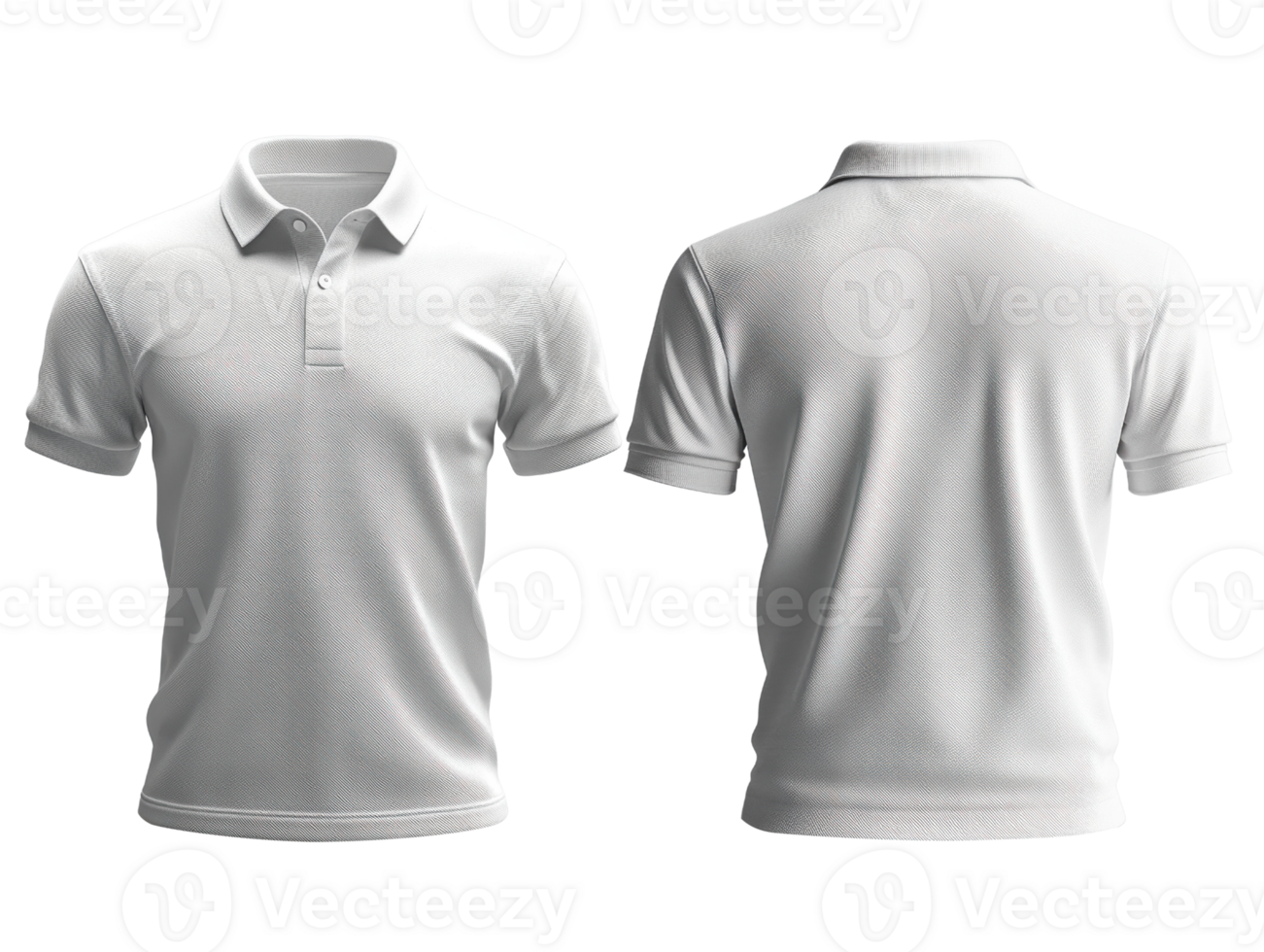 plain white polo shirt displayed from front and back, showcasing its simple design and versatility png