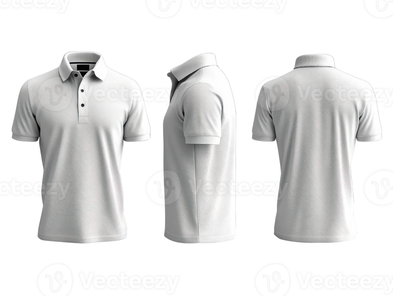 White polo shirt displayed from multiple angles, showcasing its design and fit. Ideal for casual or semi formal occasions png
