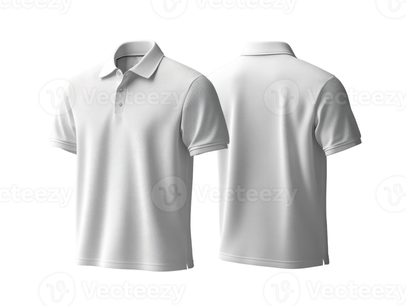Set of plain white polo shirt displayed from front and back, showcasing its simple design and fabric texture png